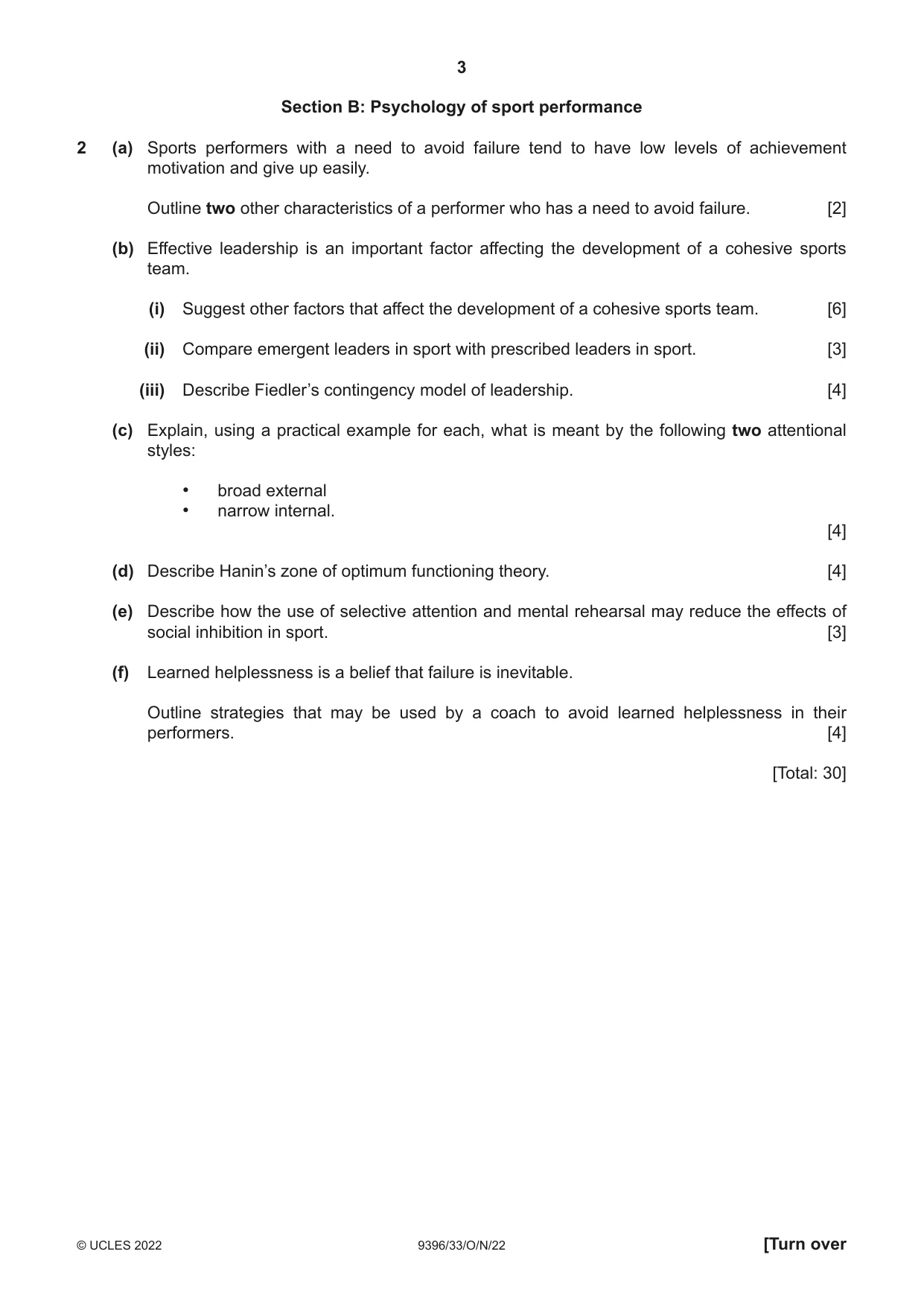 Cambridge A Level Physical Education 9396 2022 Oct/Nov Paper 3 · Variant 3 question paper, page 3 of 4