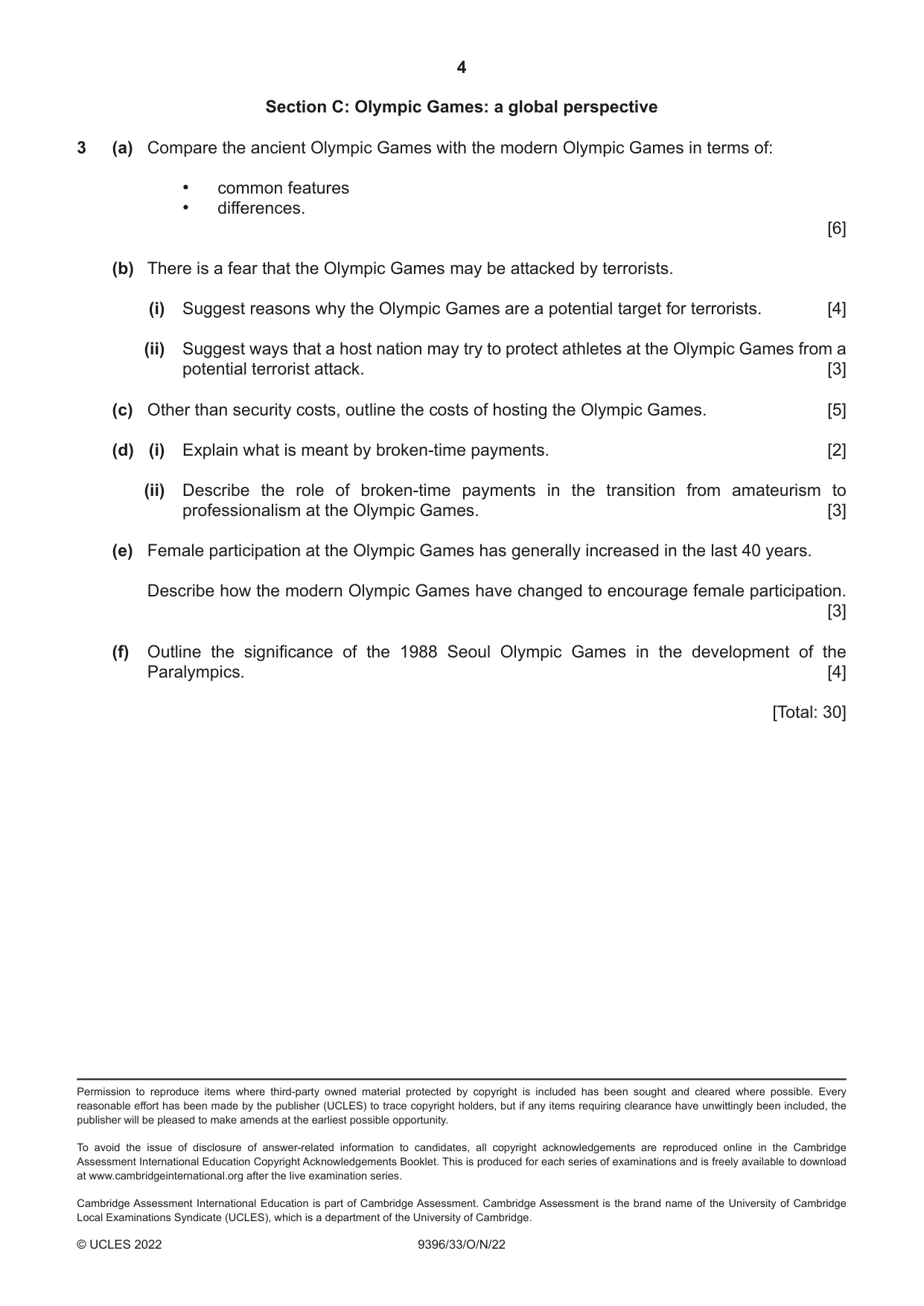 Cambridge A Level Physical Education 9396 2022 Oct/Nov Paper 3 · Variant 3 question paper, page 4 of 4