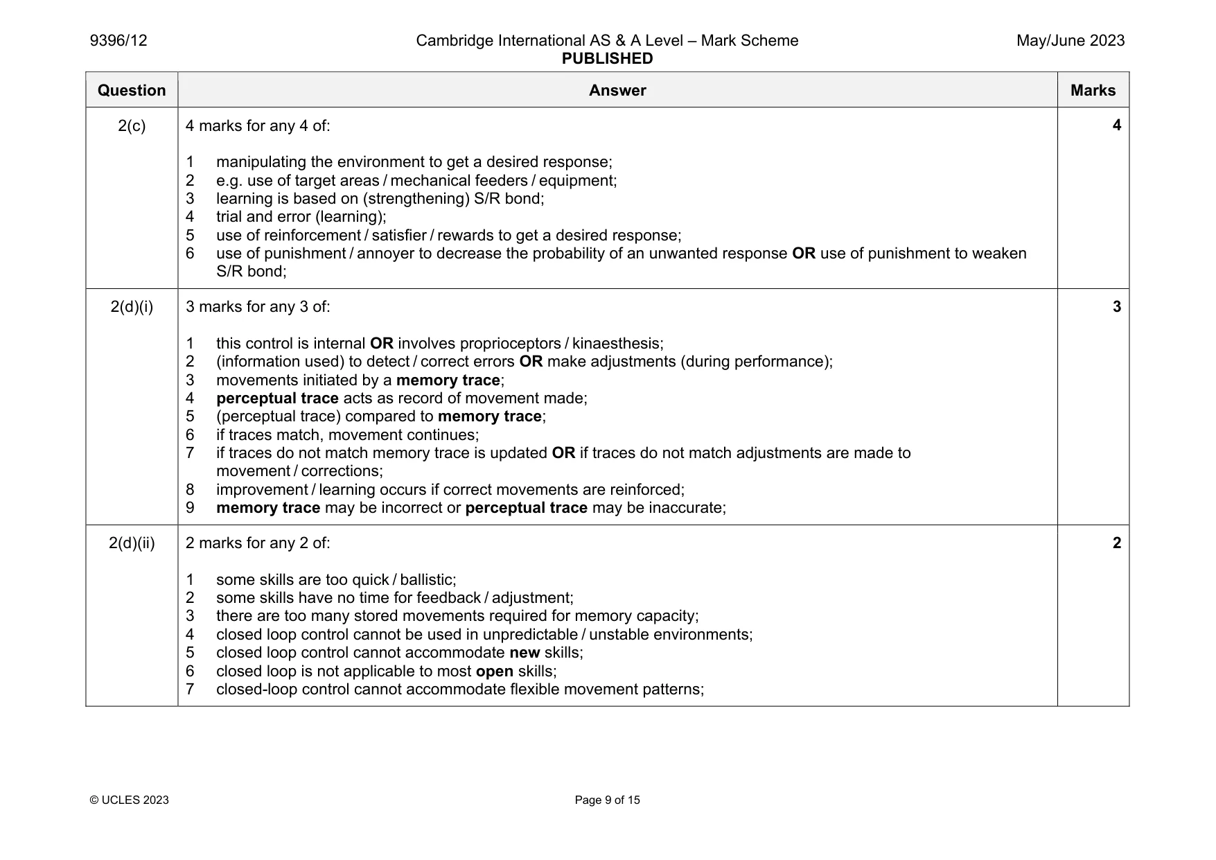 Mark scheme, page 9 of 15