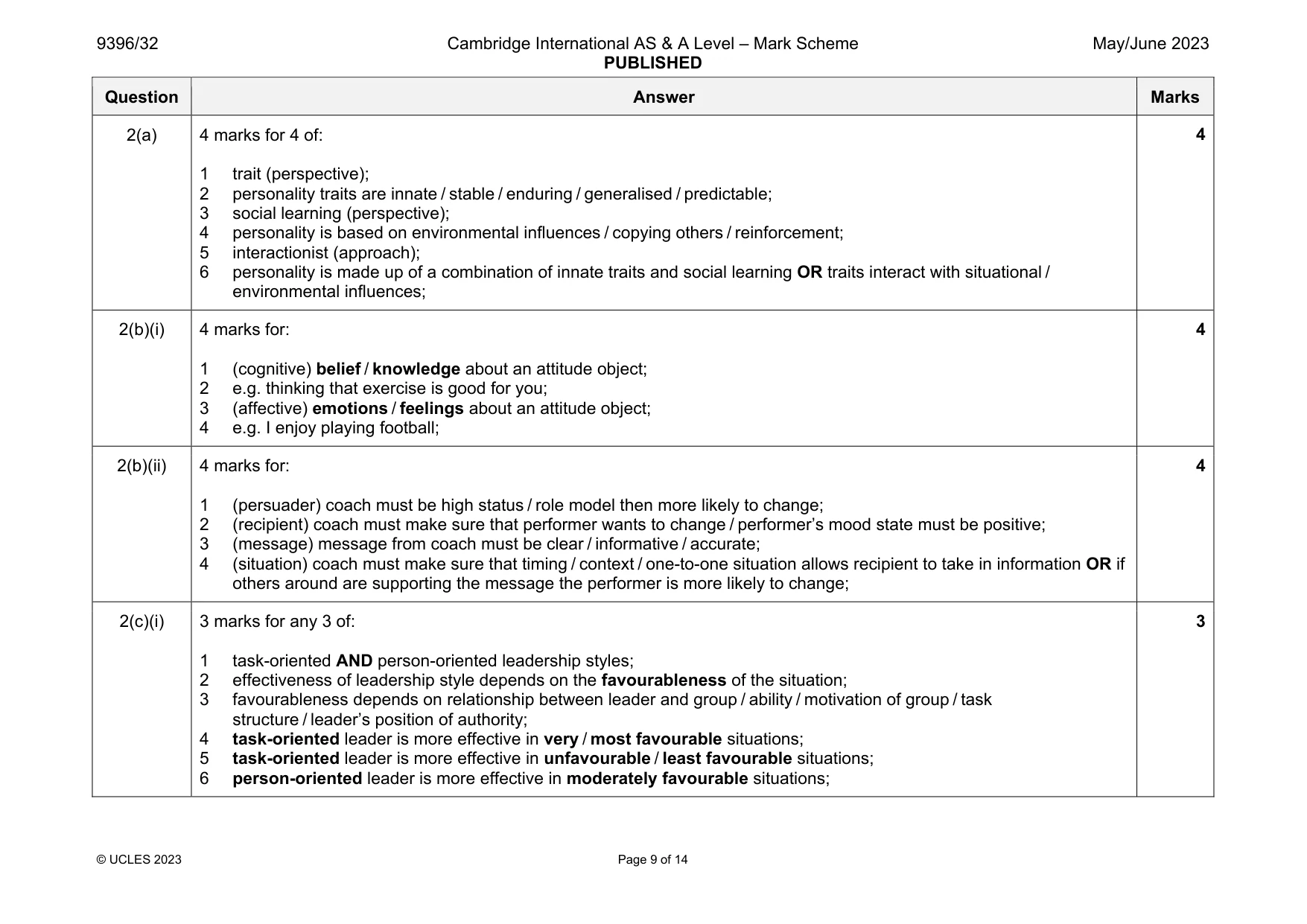 Mark scheme, page 9 of 14