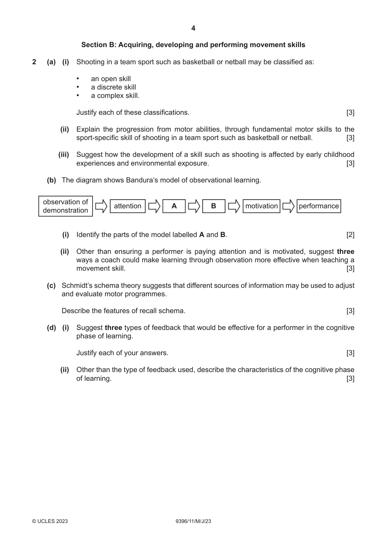 Cambridge A Level Physical Education 9396 2023 May/June Paper 1 · Variant 1 question paper, page 4 of 8