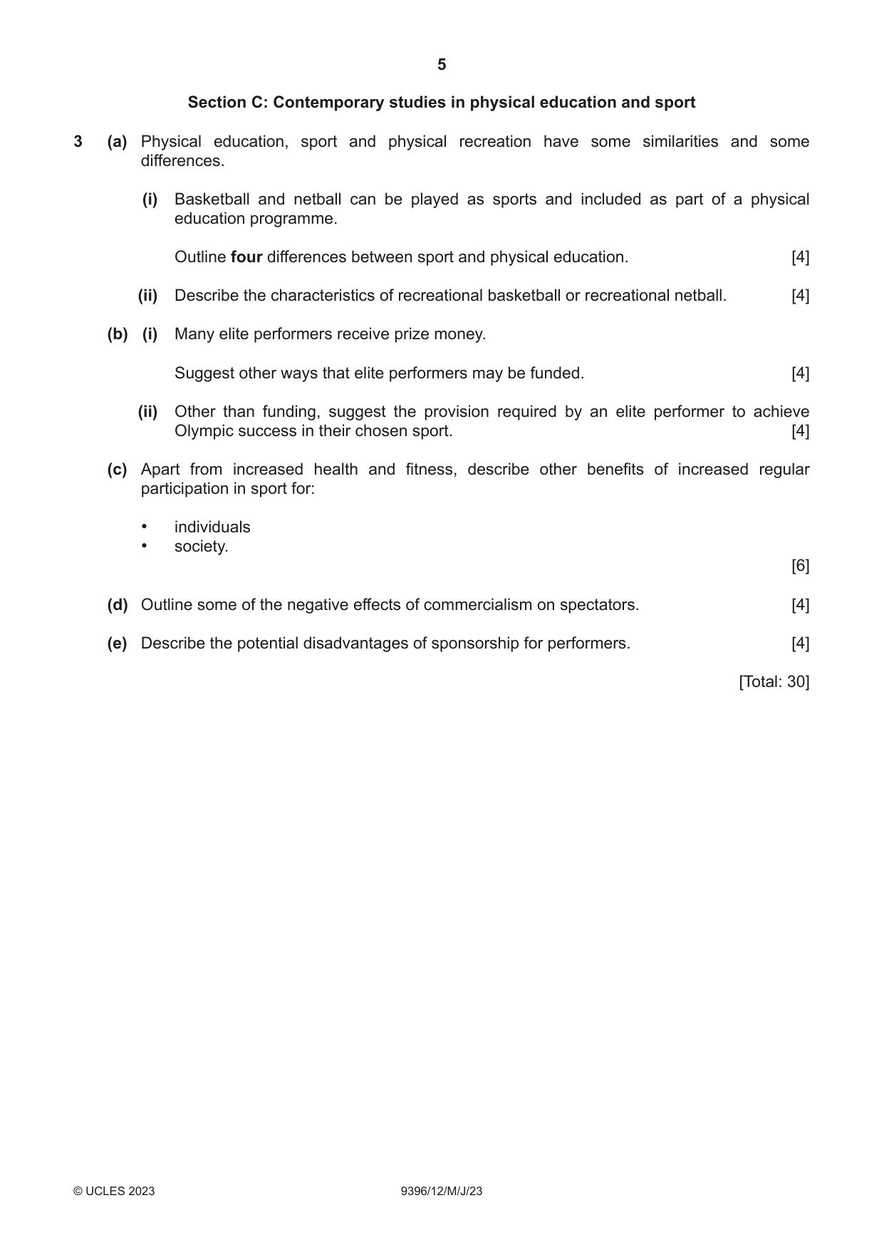 Cambridge A Level Physical Education 9396 2023 May/June Paper 1 · Variant 2 question paper, page 5 of 8