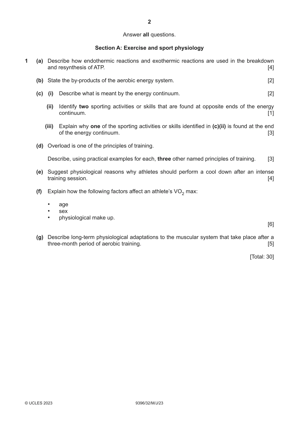 Cambridge A Level Physical Education 9396 2023 May/June Paper 3 · Variant 2 question paper, page 2 of 4