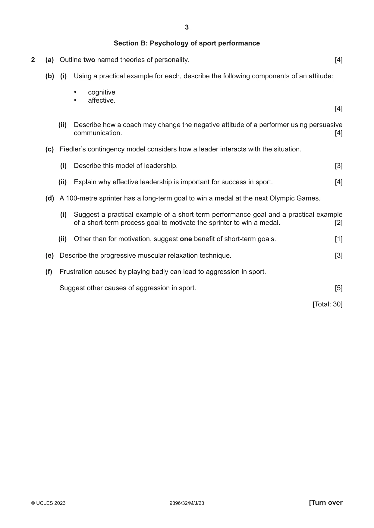 Cambridge A Level Physical Education 9396 2023 May/June Paper 3 · Variant 2 question paper, page 3 of 4