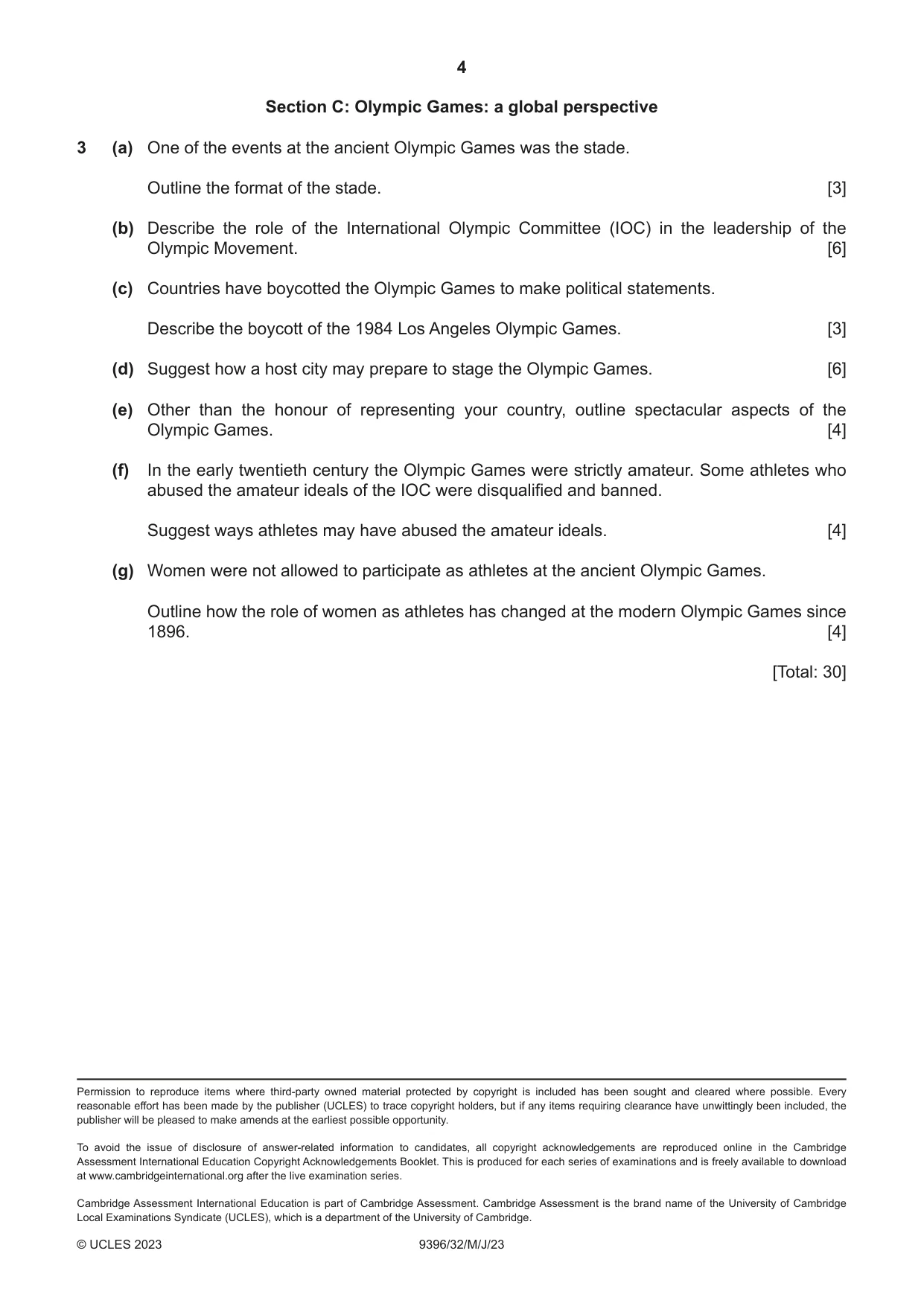 Cambridge A Level Physical Education 9396 2023 May/June Paper 3 · Variant 2 question paper, page 4 of 4