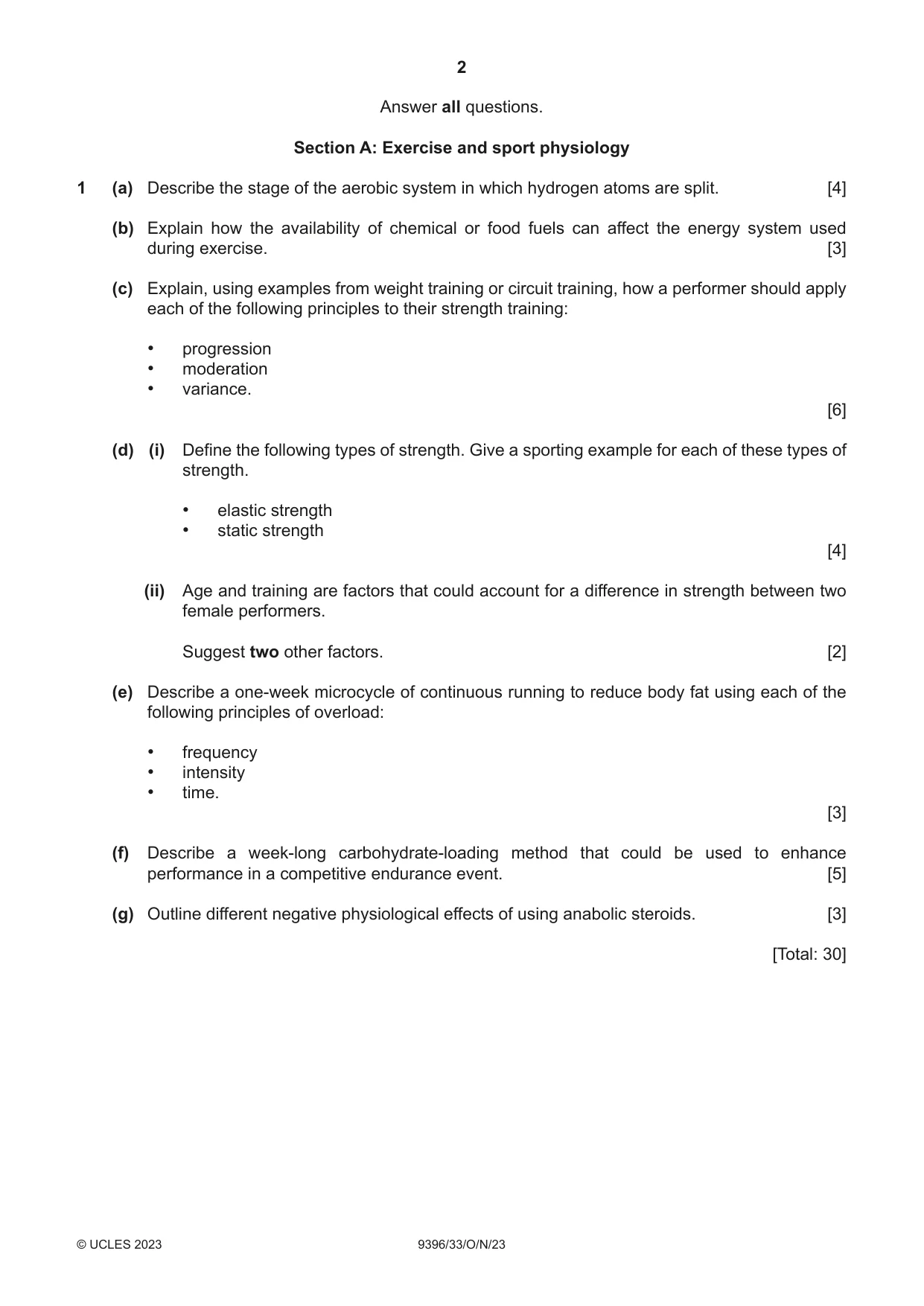 Cambridge A Level Physical Education 9396 2023 Oct/Nov Paper 3 · Variant 3 question paper, page 2 of 4