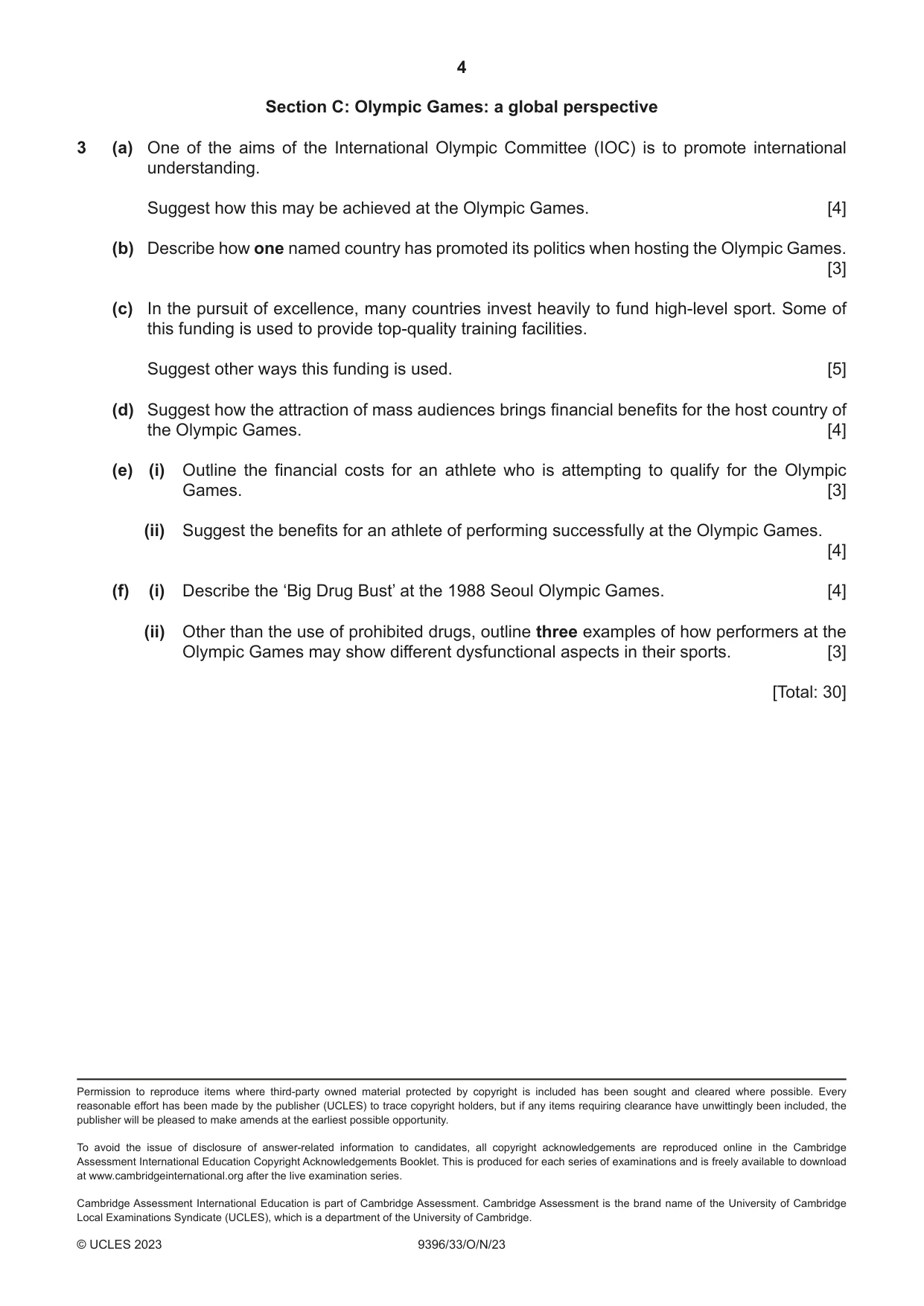 Cambridge A Level Physical Education 9396 2023 Oct/Nov Paper 3 · Variant 3 question paper, page 4 of 4