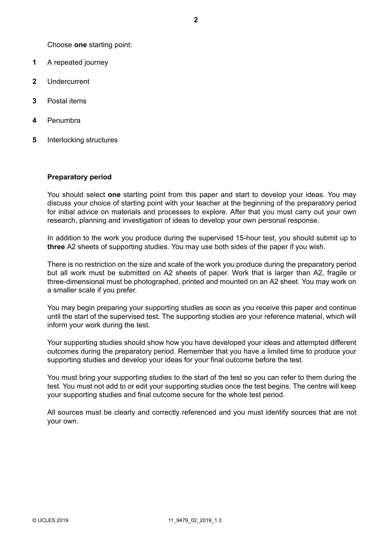 Cambridge A Level Art and Design 9479 2019 Oct/Nov Paper 2 · Variant 0 question paper, page 2 of 4