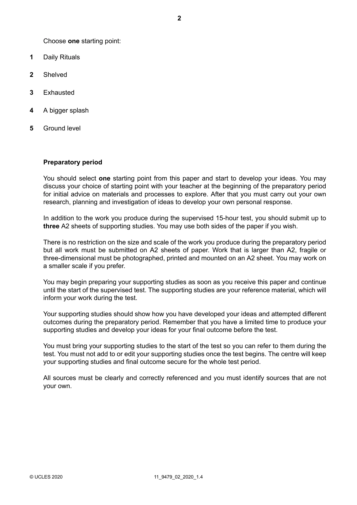 Cambridge A Level Art and Design 9479 2020 Oct/Nov Paper 2 · Variant 0 question paper, page 2 of 4