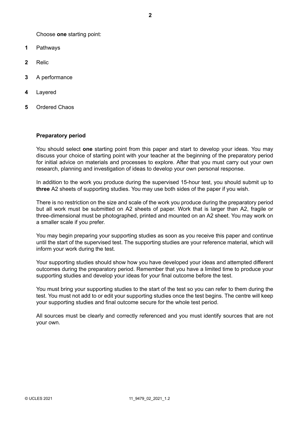 Cambridge A Level Art and Design 9479 2021 Oct/Nov Paper 2 · Variant 0 question paper, page 2 of 4