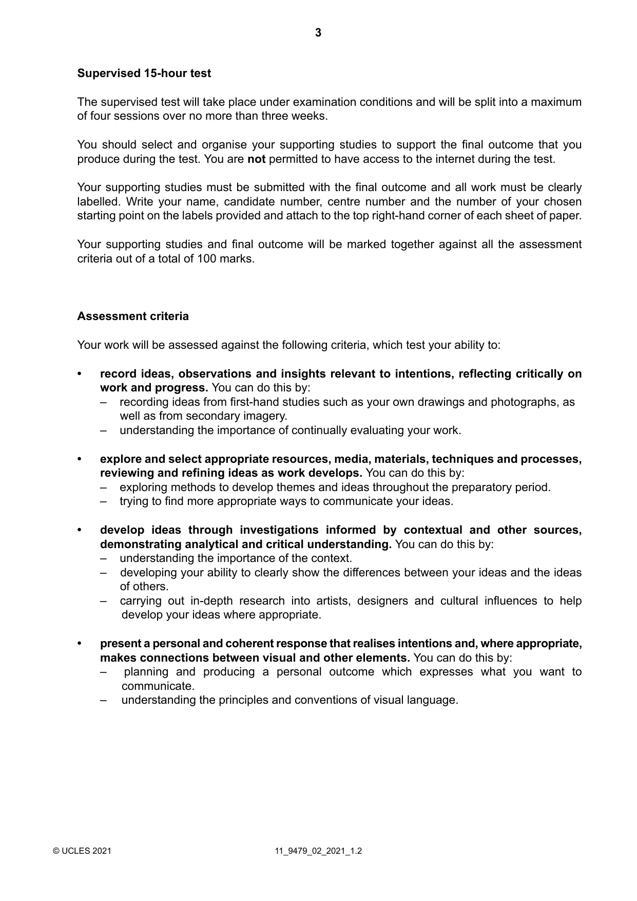 Cambridge A Level Art and Design 9479 2021 Oct/Nov Paper 2 · Variant 0 question paper, page 3 of 4