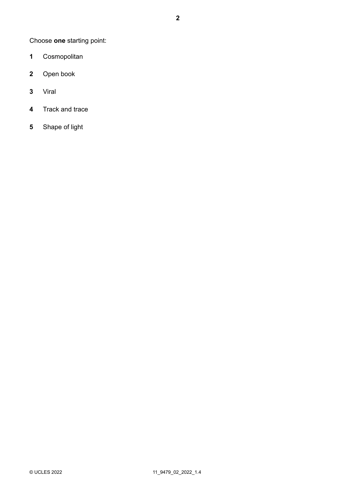 Cambridge A Level Art and Design 9479 2022 Oct/Nov Paper 2 · Variant 0 question paper, page 2 of 4