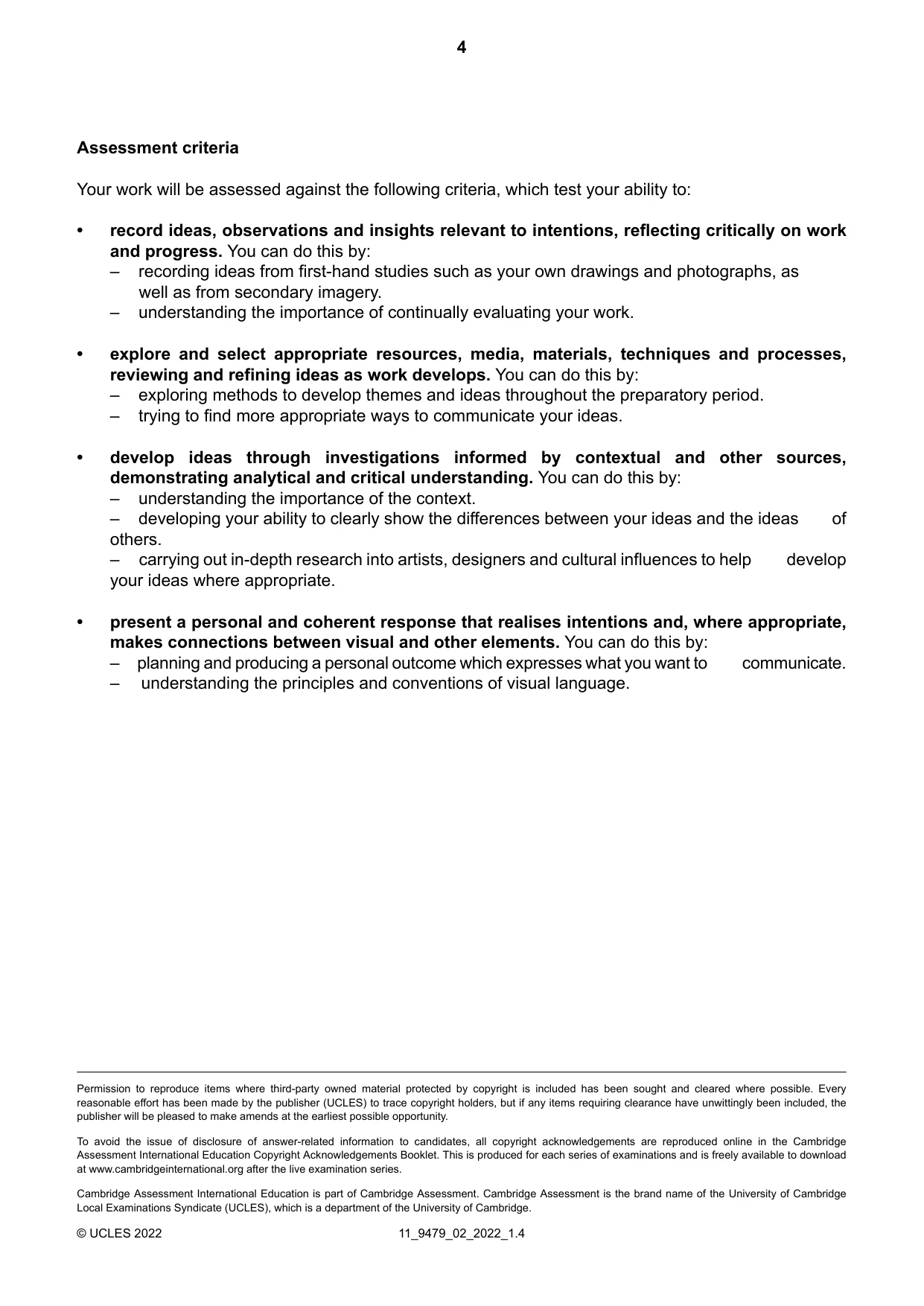 Cambridge A Level Art and Design 9479 2022 Oct/Nov Paper 2 · Variant 0 question paper, page 4 of 4