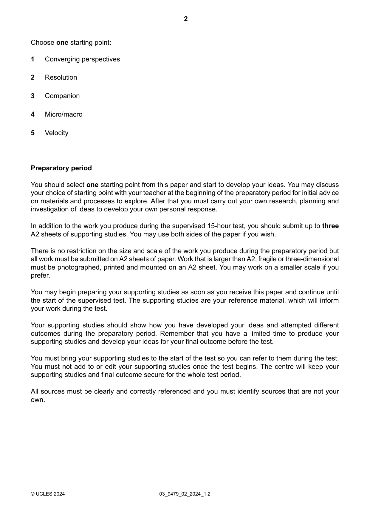 Cambridge A Level Art and Design 9479 2024 Feb/March Paper 2 · Variant 0 question paper, page 2 of 4