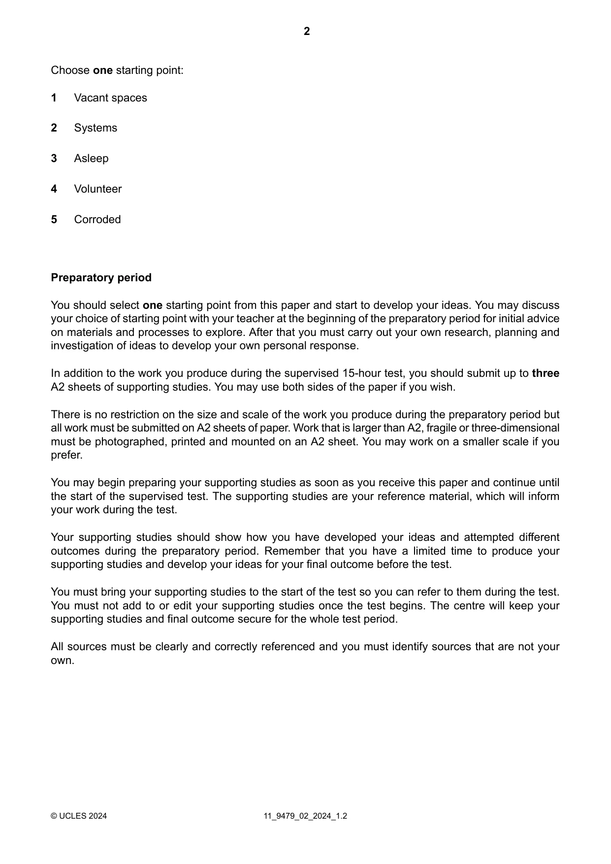 Cambridge A Level Art and Design 9479 2024 Oct/Nov Paper 2 · Variant 0 question paper, page 2 of 4