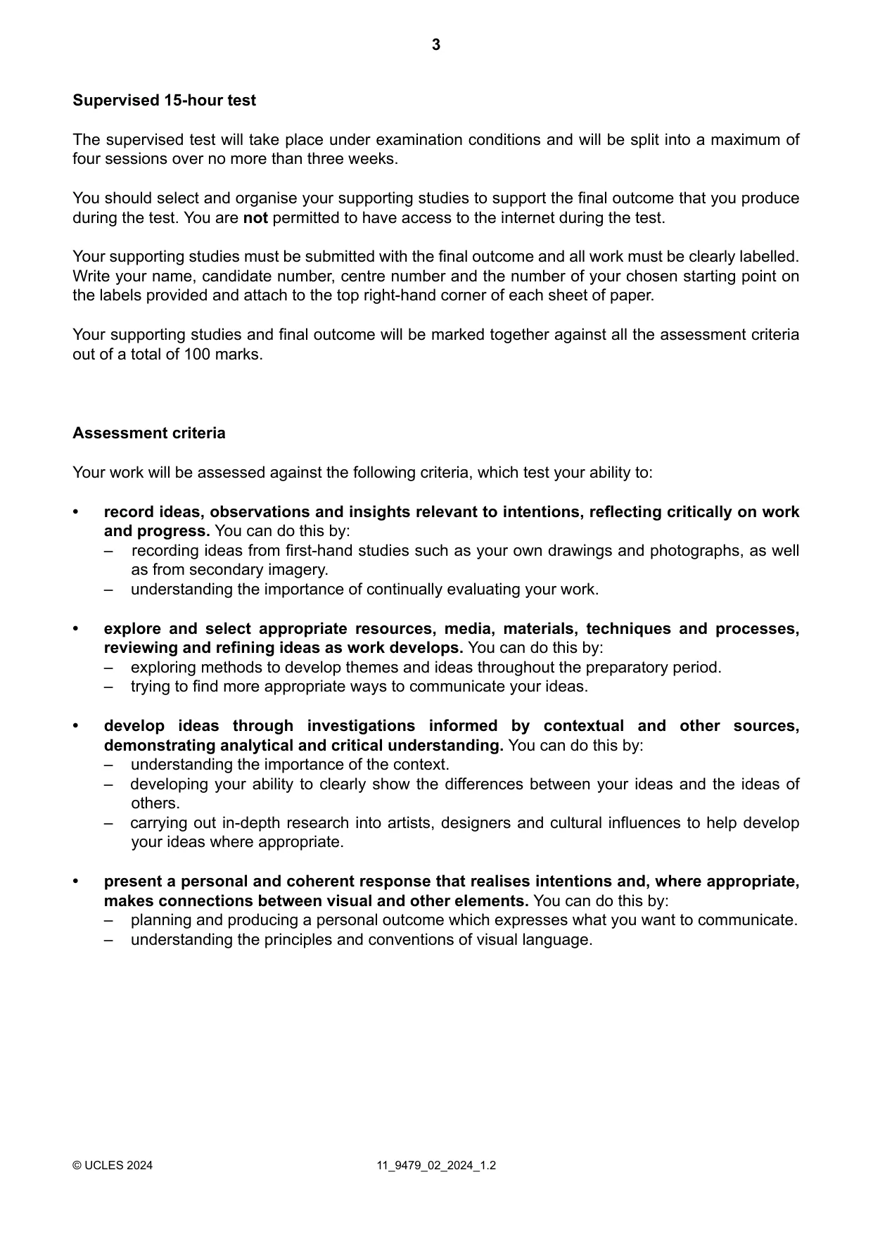 Cambridge A Level Art and Design 9479 2024 Oct/Nov Paper 2 · Variant 0 question paper, page 3 of 4