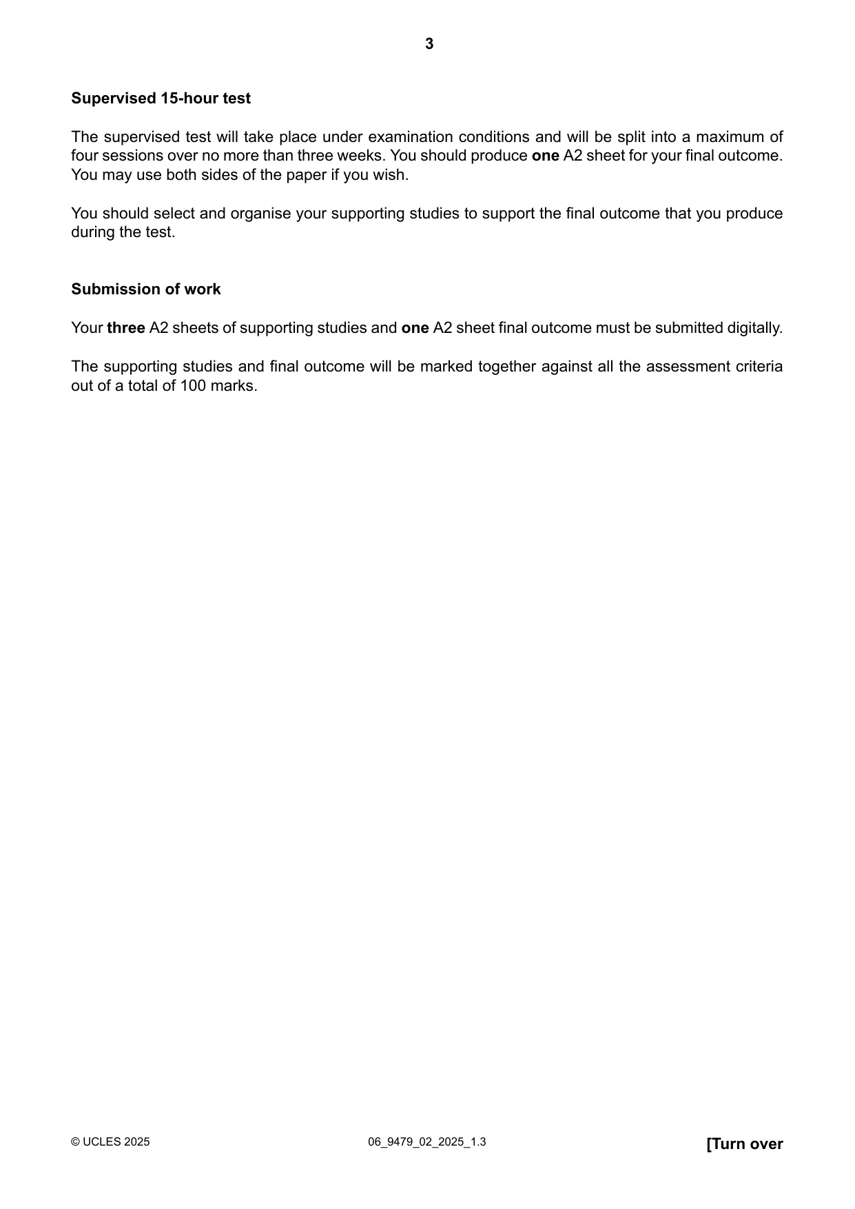 Cambridge A Level Art and Design 9479 2025 May/June Paper 2 · Variant 0 question paper, page 3 of 4