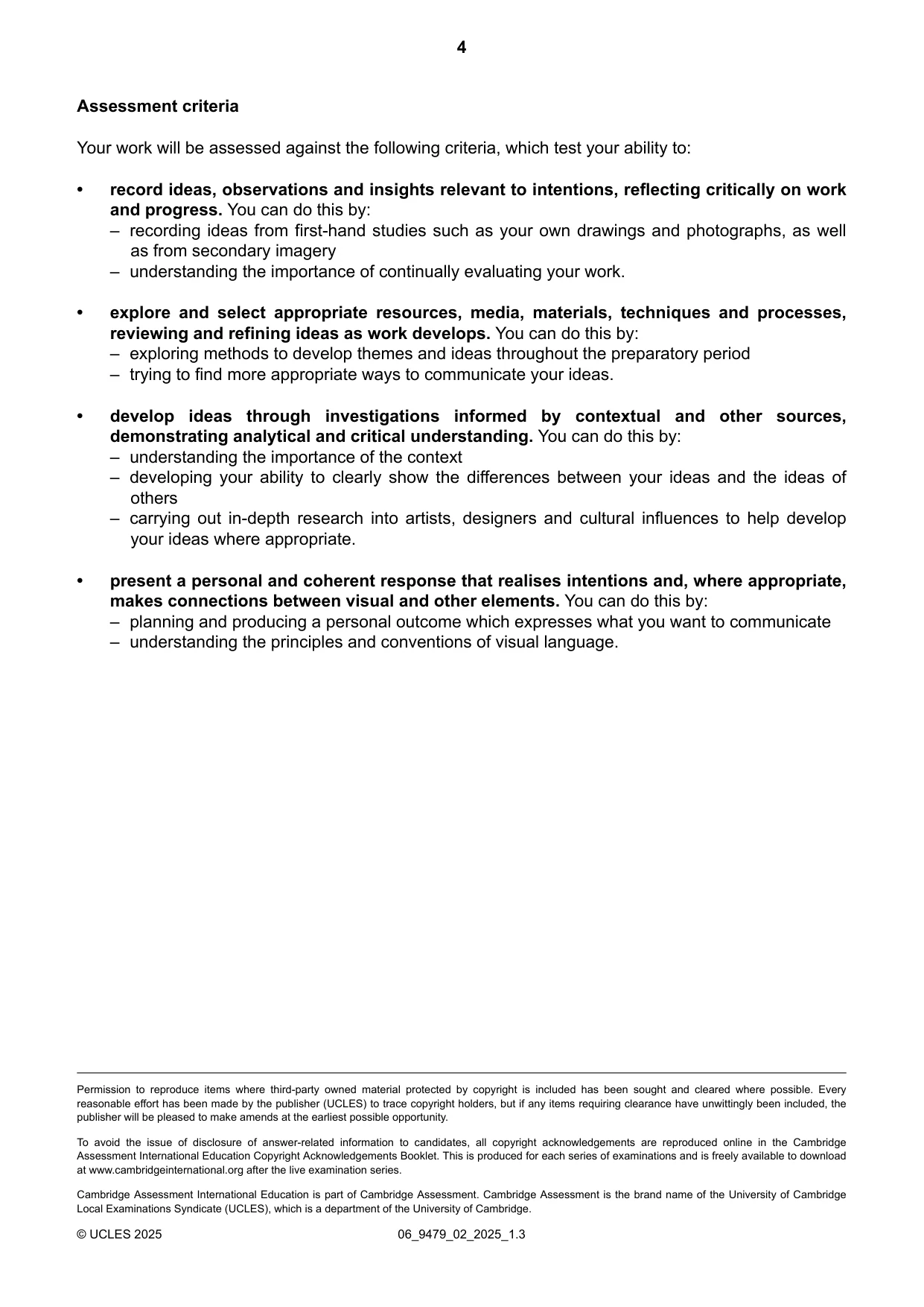 Cambridge A Level Art and Design 9479 2025 May/June Paper 2 · Variant 0 question paper, page 4 of 4
