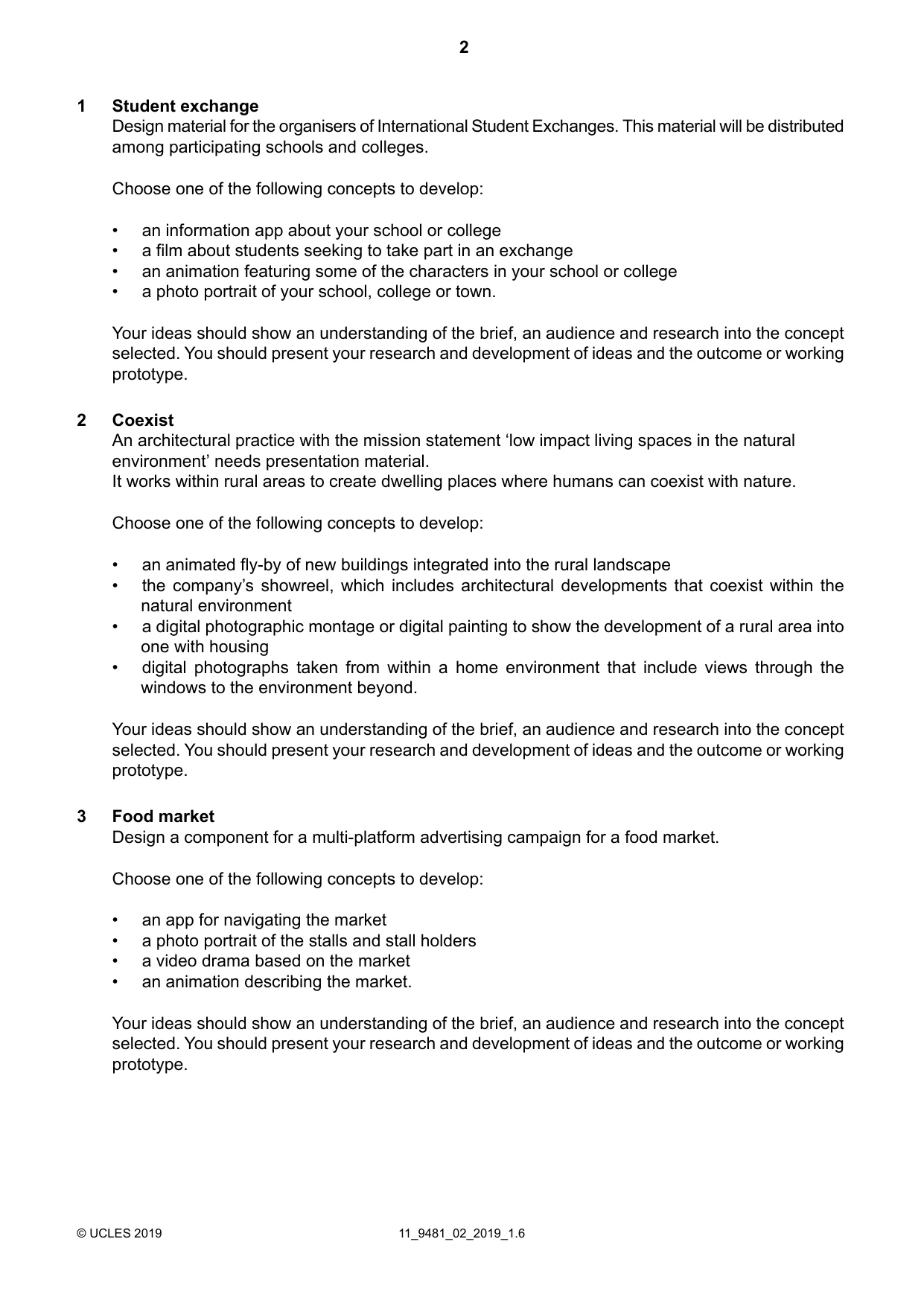 Cambridge A Level Digital Media and Design 9481 2019 Oct/Nov Paper 2 · Variant 0 question paper, page 2 of 4