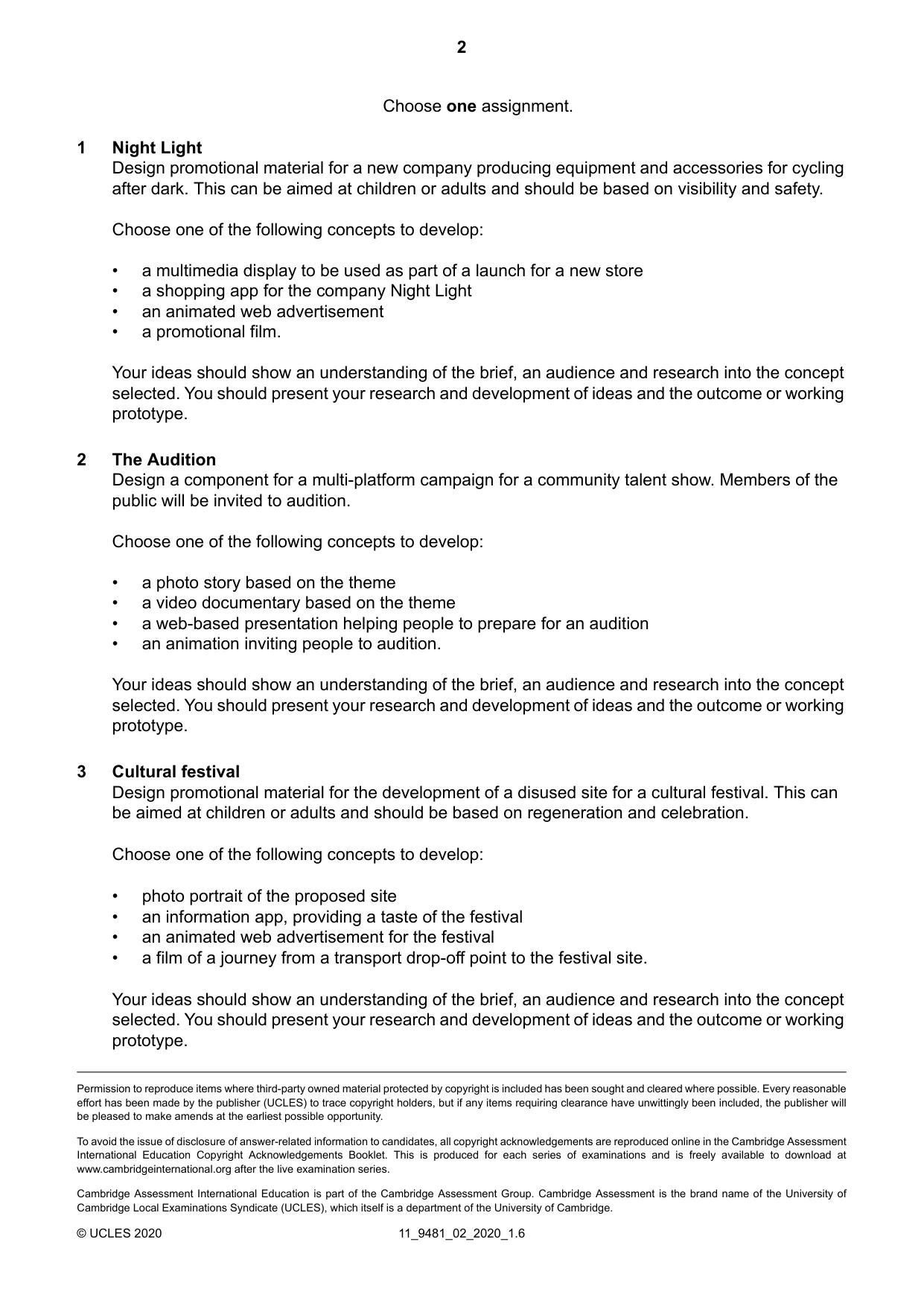 Cambridge A Level Digital Media and Design 9481 2020 Oct/Nov Paper 2 · Variant 0 question paper, page 2 of 2