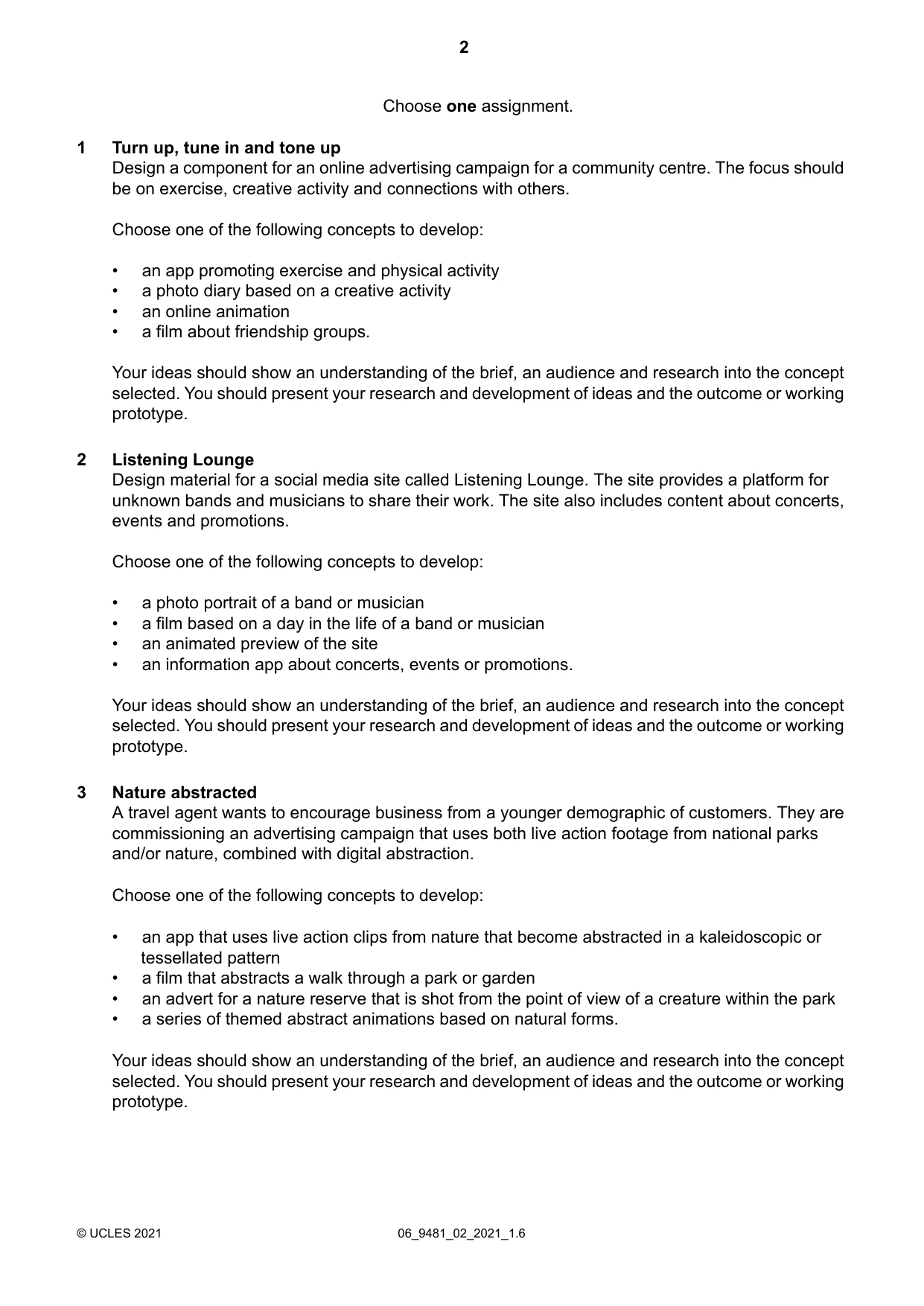 Cambridge A Level Digital Media and Design 9481 2021 May/June Paper 2 · Variant 0 question paper, page 2 of 4