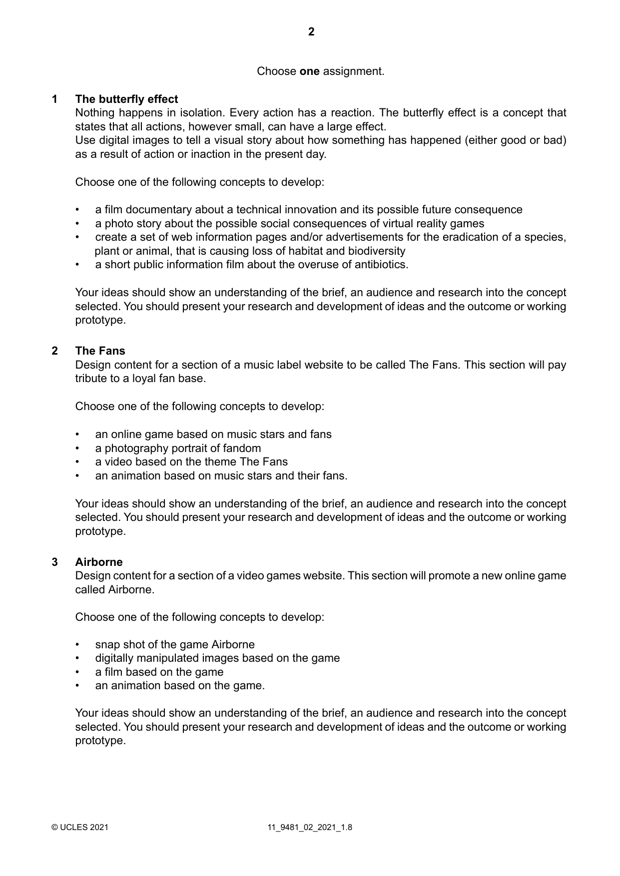 Cambridge A Level Digital Media and Design 9481 2021 Oct/Nov Paper 2 · Variant 0 question paper, page 2 of 4
