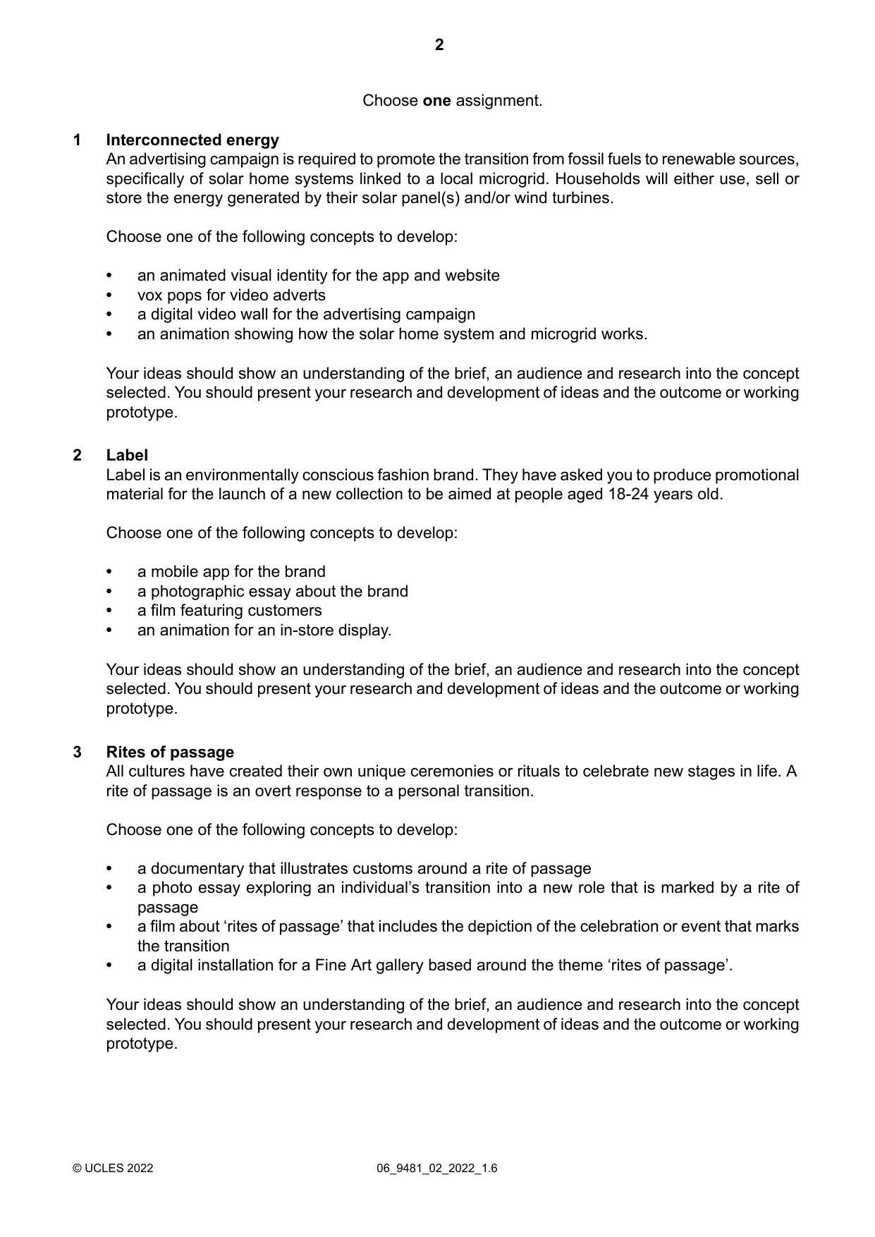 Cambridge A Level Digital Media and Design 9481 2022 May/June Paper 2 · Variant 0 question paper, page 2 of 4