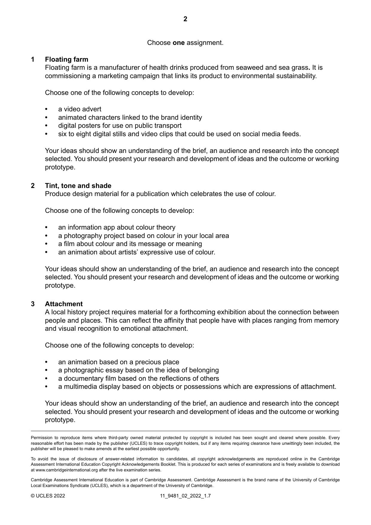 Cambridge A Level Digital Media and Design 9481 2022 Oct/Nov Paper 2 · Variant 0 question paper, page 2 of 2