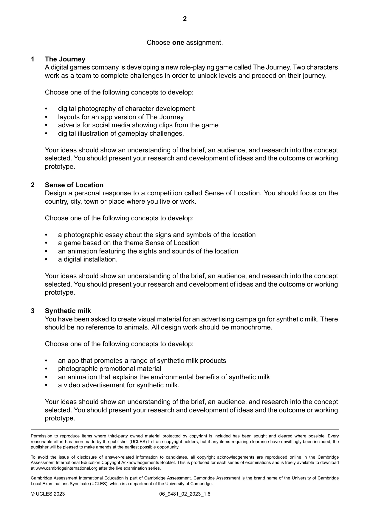Cambridge A Level Digital Media and Design 9481 2023 May/June Paper 2 · Variant 0 question paper, page 2 of 2
