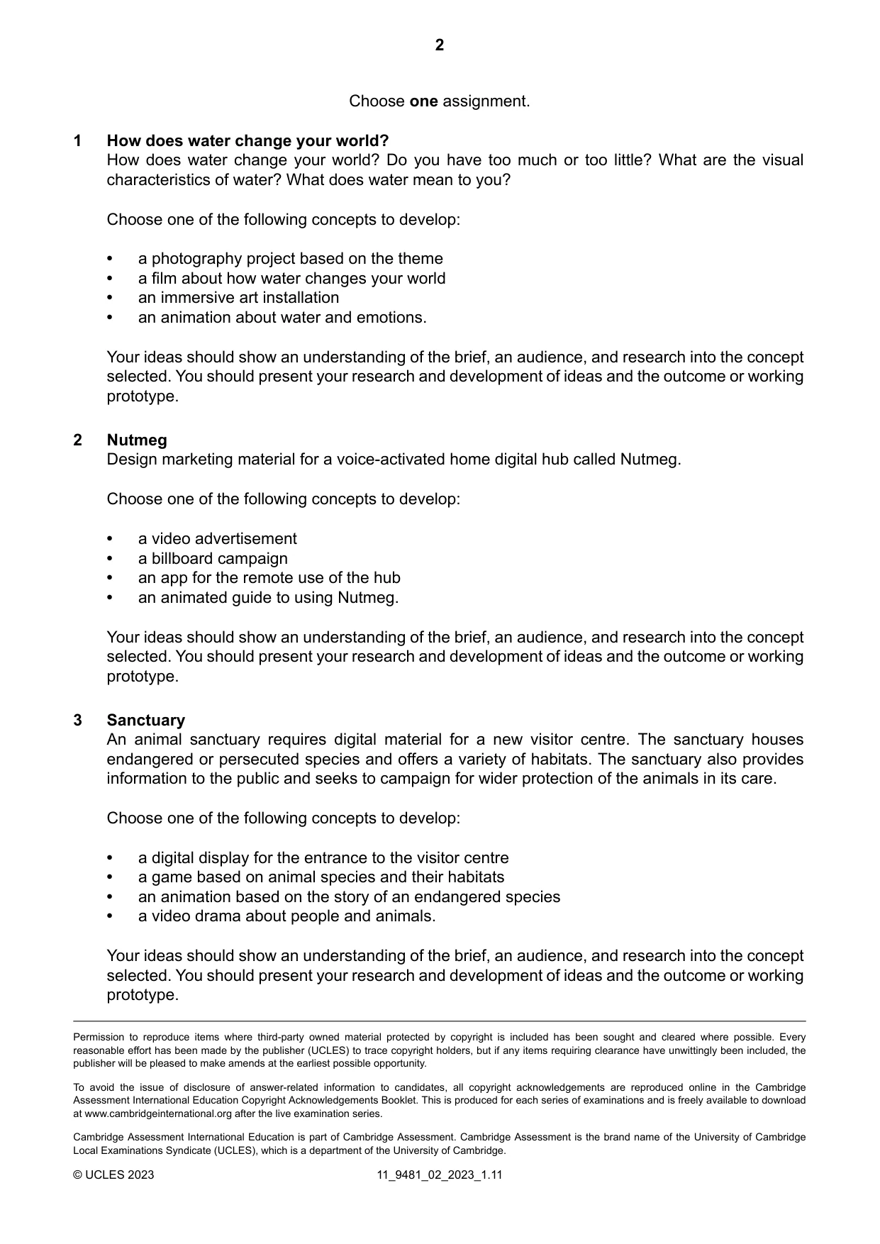 Cambridge A Level Digital Media and Design 9481 2023 Oct/Nov Paper 2 · Variant 0 question paper, page 2 of 2