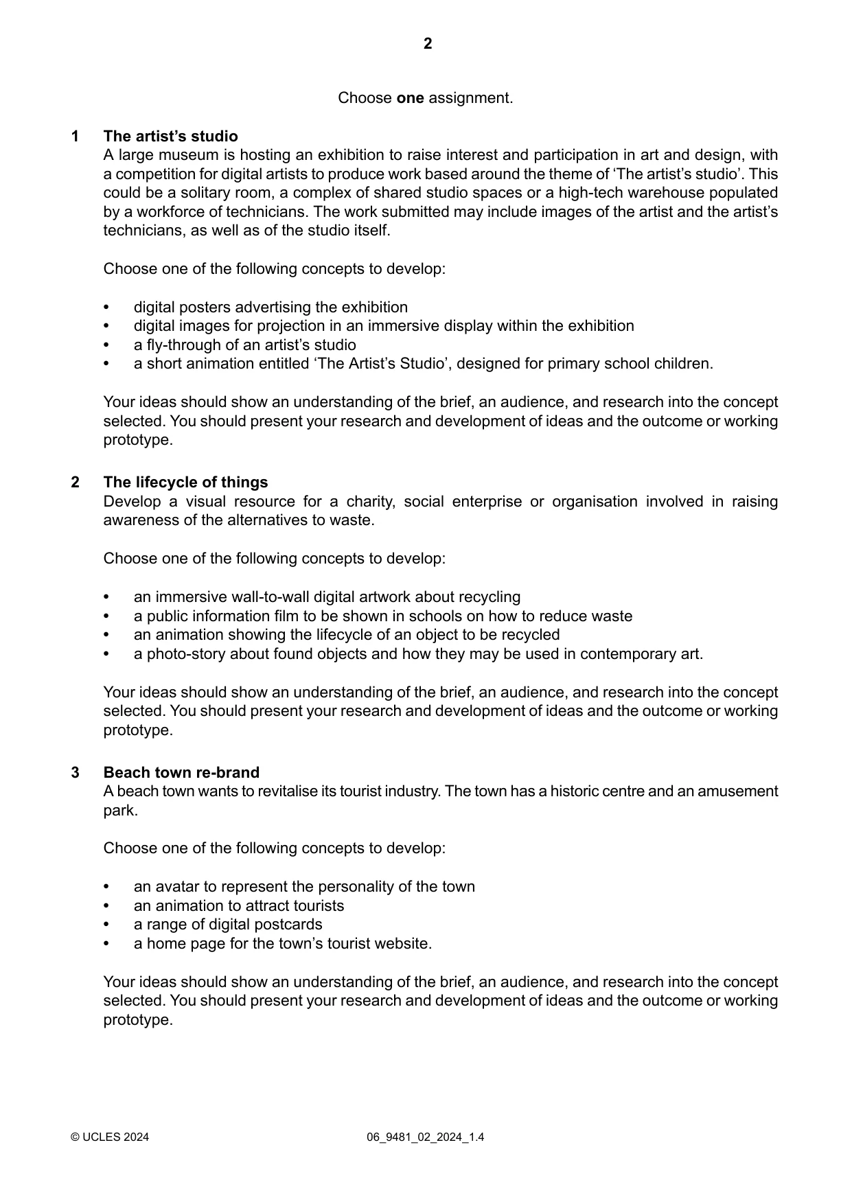 Cambridge A Level Digital Media and Design 9481 2024 May/June Paper 2 · Variant 0 question paper, page 2 of 4