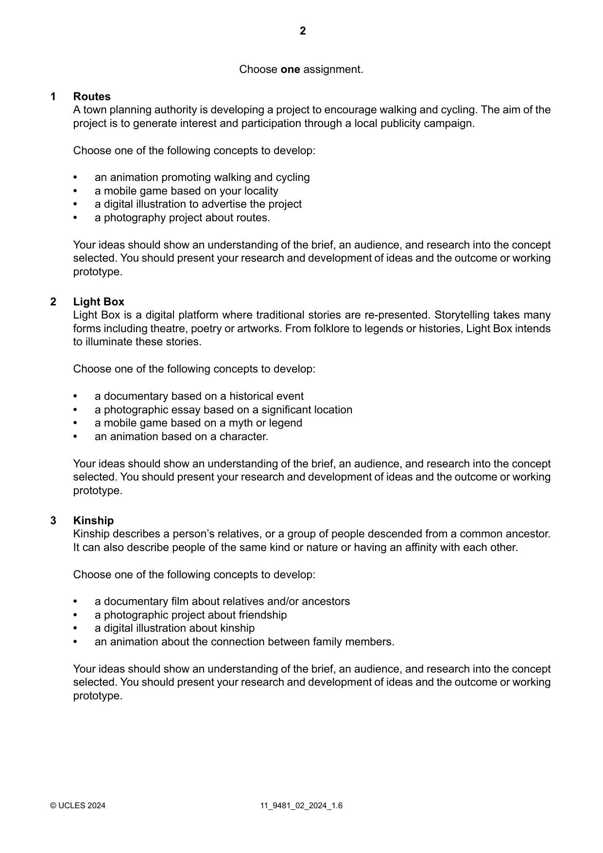 Cambridge A Level Digital Media and Design 9481 2024 Oct/Nov Paper 2 · Variant 0 question paper, page 2 of 4