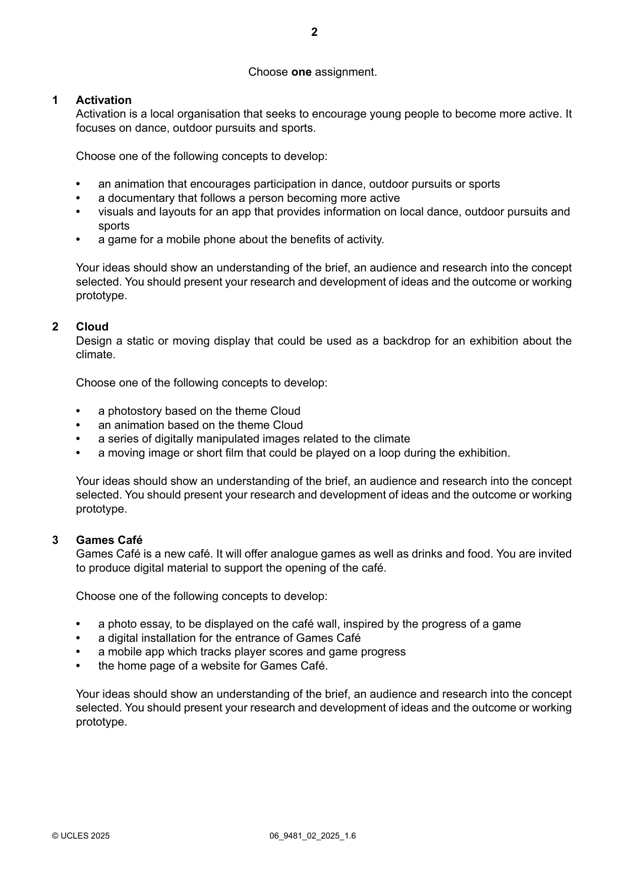 Cambridge A Level Digital Media and Design 9481 2025 May/June Paper 2 · Variant 0 question paper, page 2 of 4