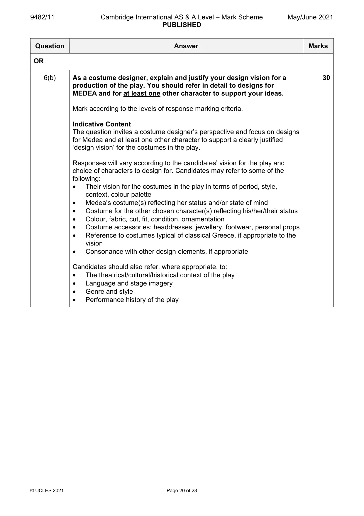 Mark scheme, page 20 of 28