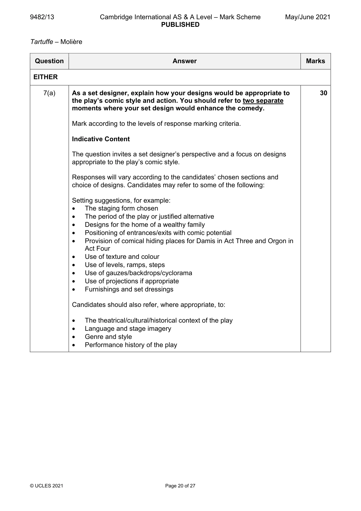 Mark scheme, page 20 of 27