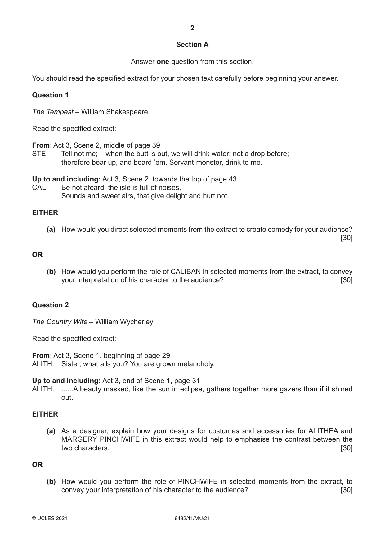 Cambridge A Level Drama 9482 2021 May/June Paper 1 · Variant 1 question paper, page 2 of 8