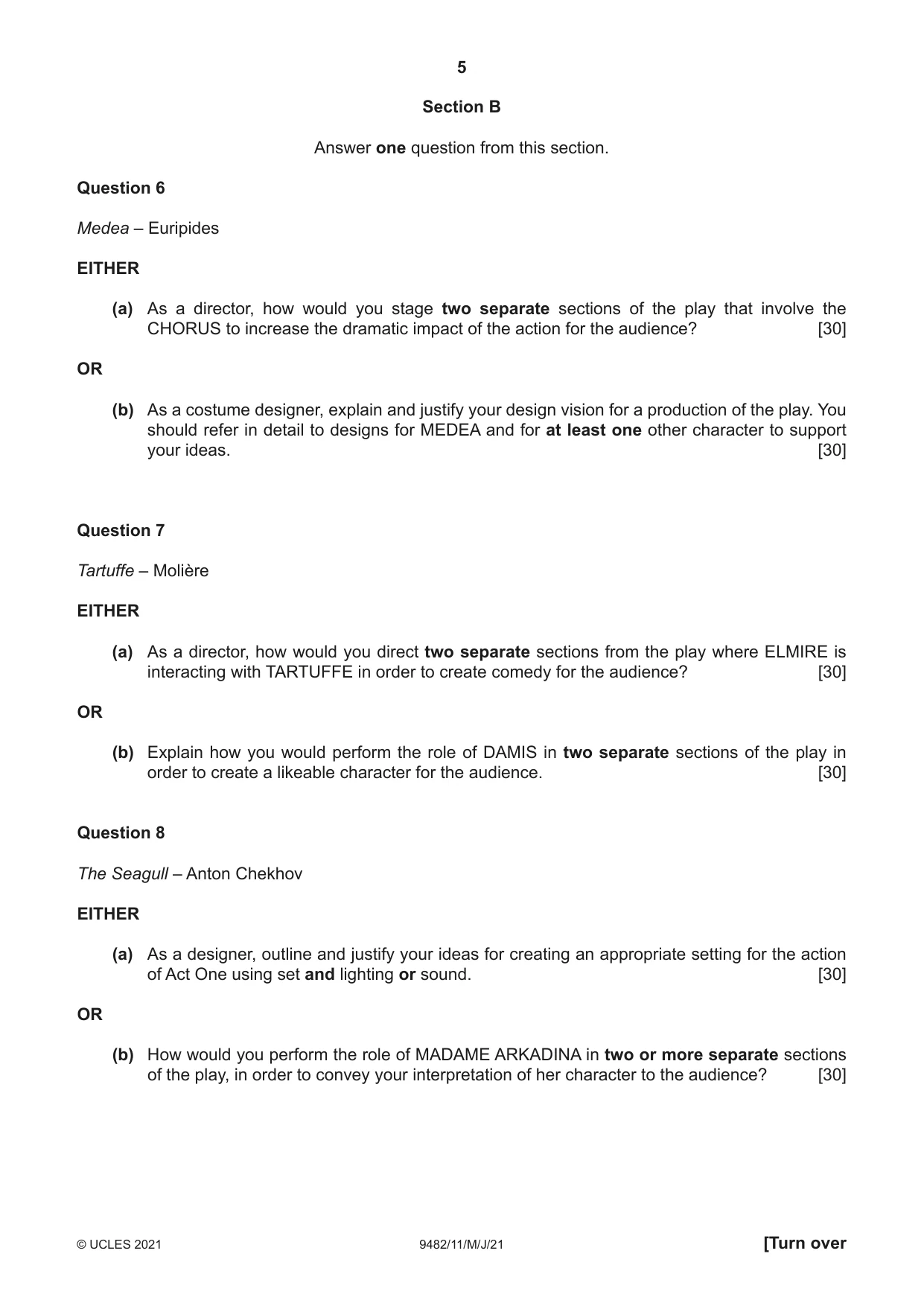 Cambridge A Level Drama 9482 2021 May/June Paper 1 · Variant 1 question paper, page 5 of 8