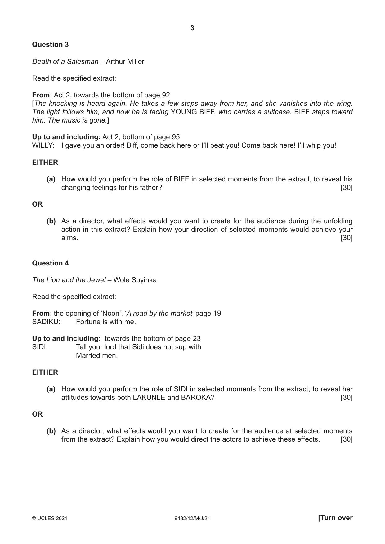 Cambridge A Level Drama 9482 2021 May/June Paper 1 · Variant 2 question paper, page 3 of 8