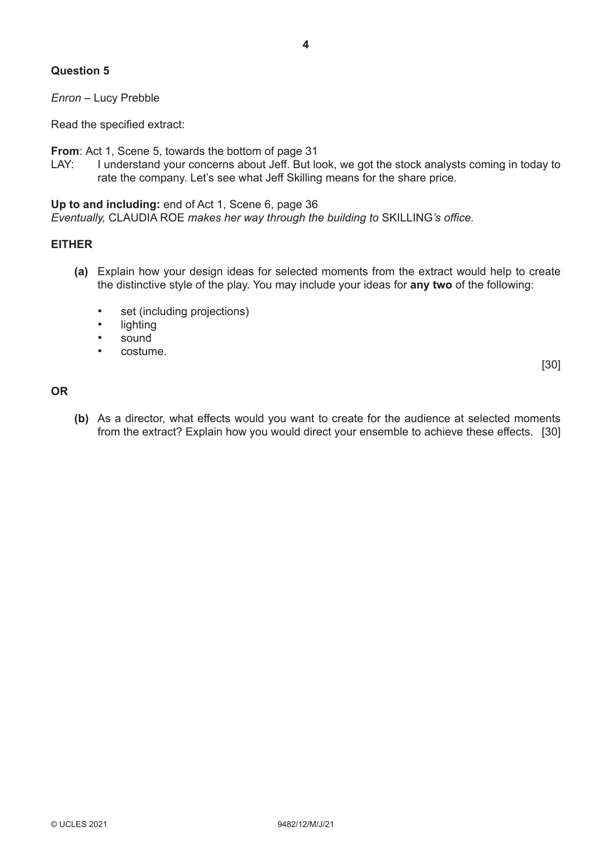 Cambridge A Level Drama 9482 2021 May/June Paper 1 · Variant 2 question paper, page 4 of 8