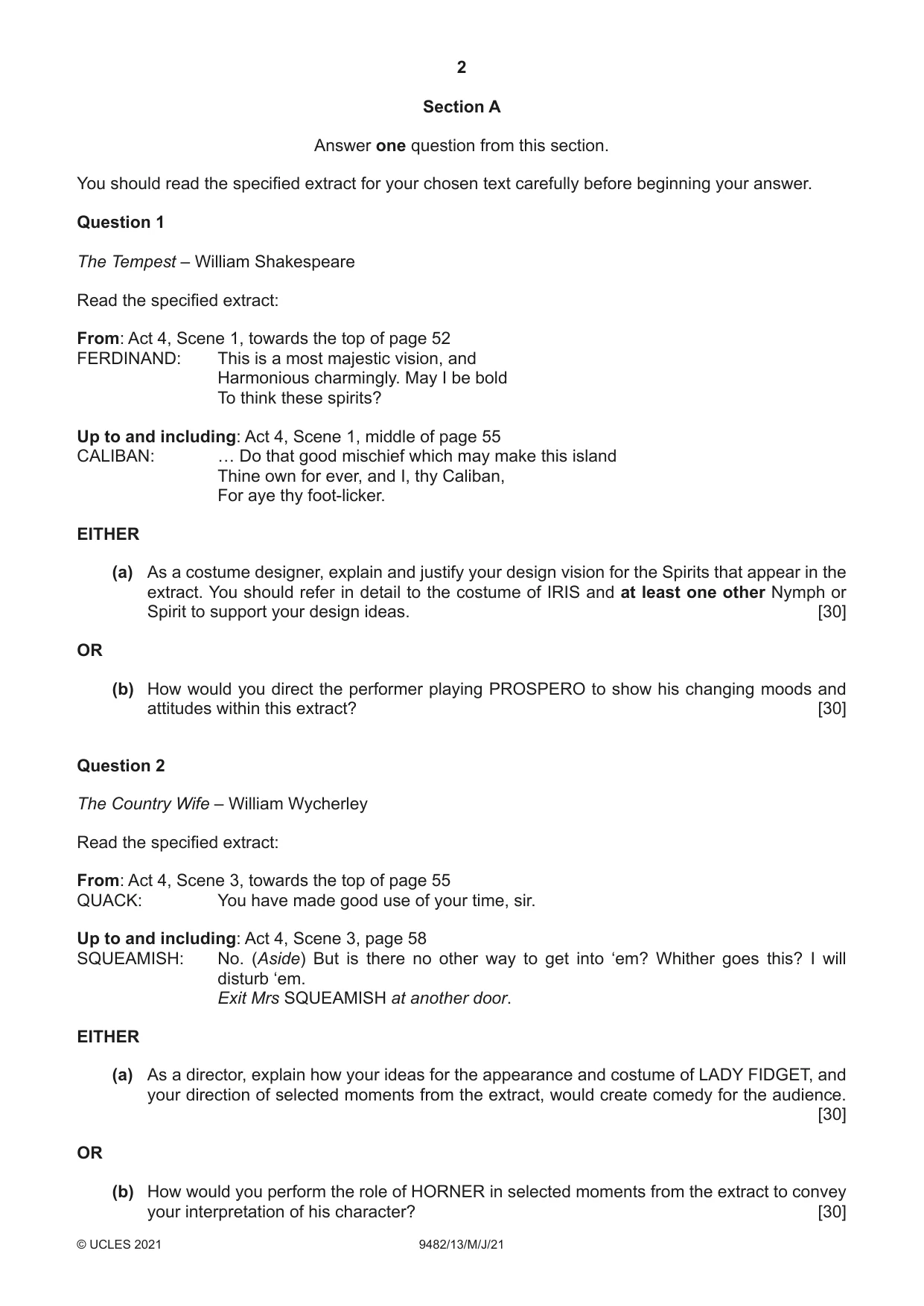 Cambridge A Level Drama 9482 2021 May/June Paper 1 · Variant 3 question paper, page 2 of 8
