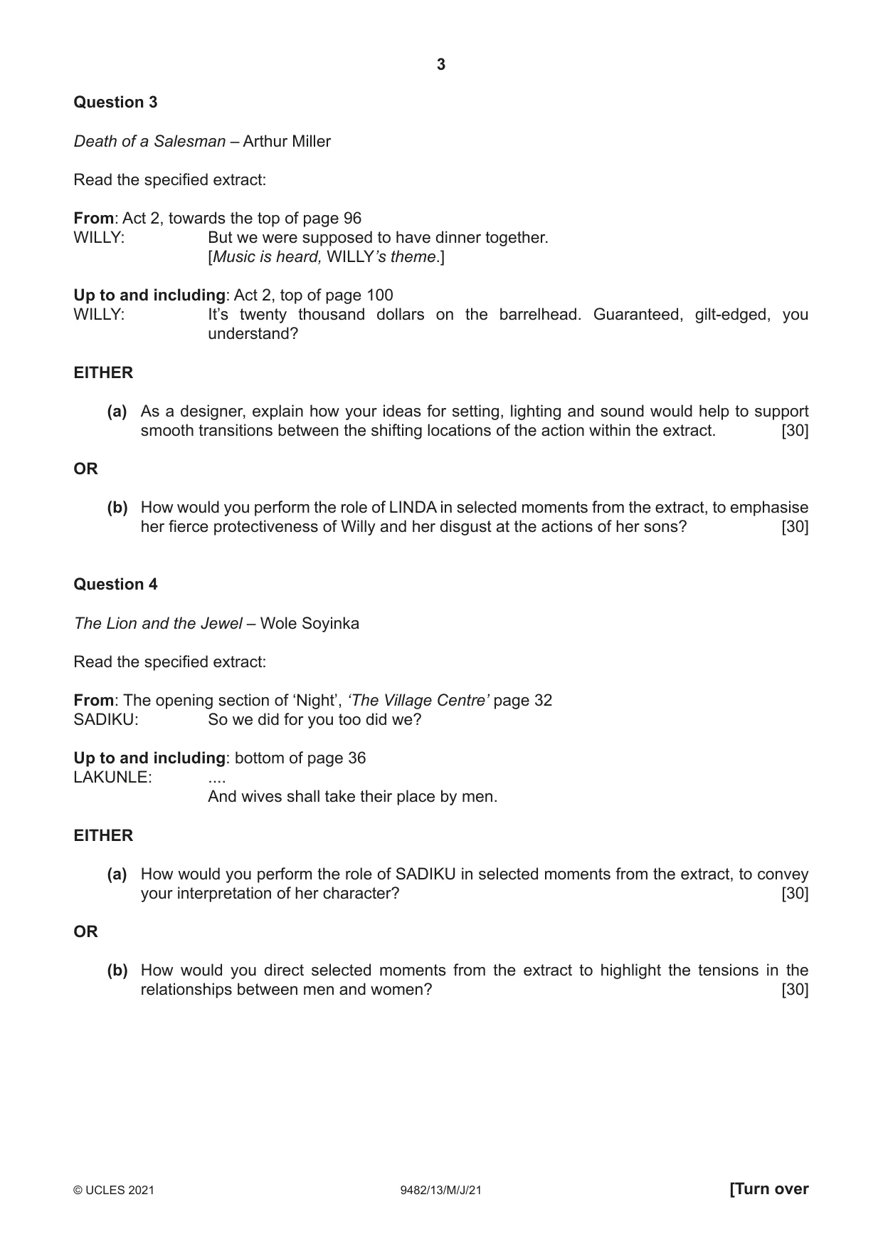 Cambridge A Level Drama 9482 2021 May/June Paper 1 · Variant 3 question paper, page 3 of 8