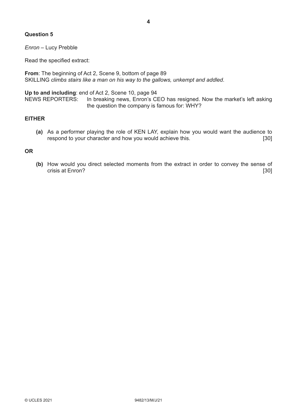 Cambridge A Level Drama 9482 2021 May/June Paper 1 · Variant 3 question paper, page 4 of 8