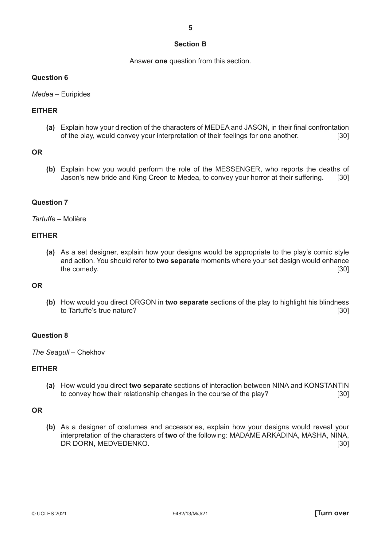 Cambridge A Level Drama 9482 2021 May/June Paper 1 · Variant 3 question paper, page 5 of 8