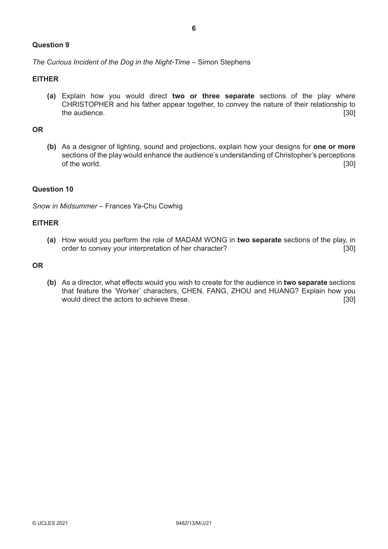 Cambridge A Level Drama 9482 2021 May/June Paper 1 · Variant 3 question paper, page 6 of 8