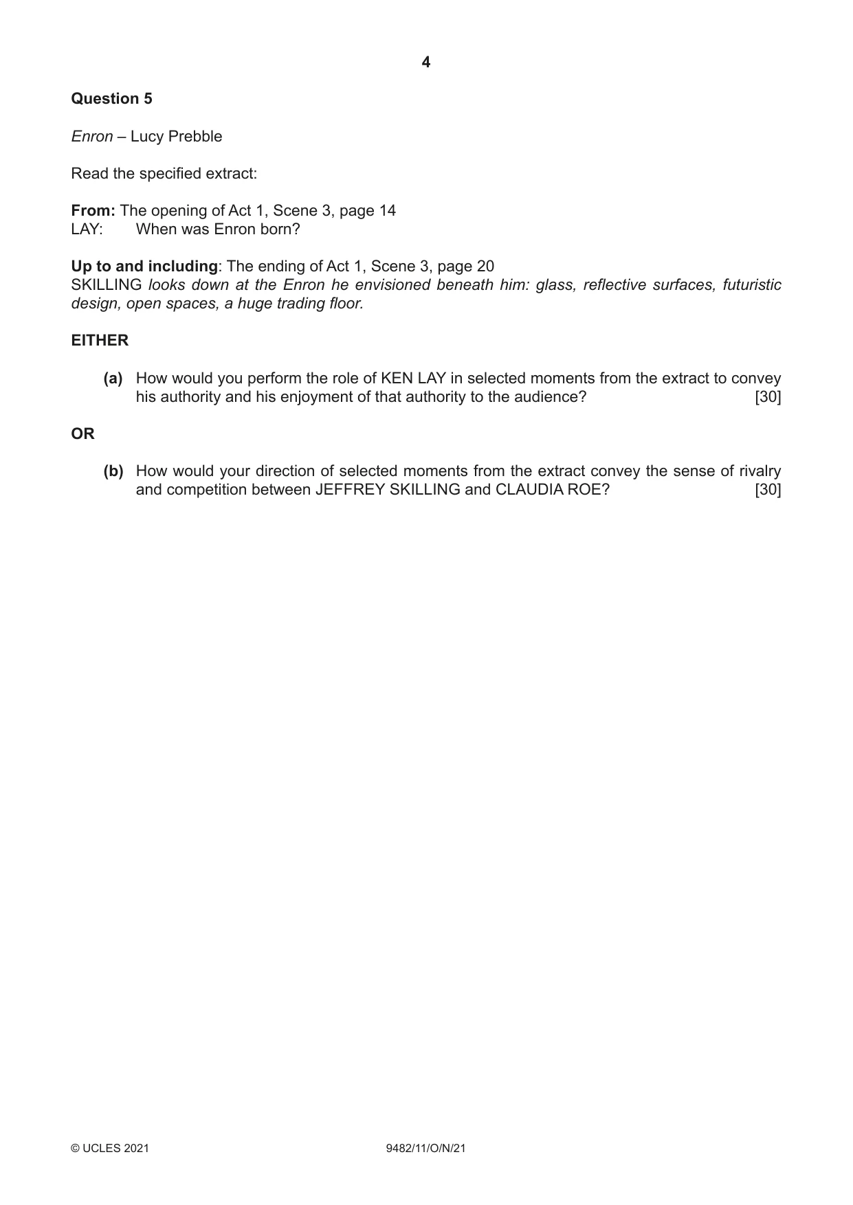 Cambridge A Level Drama 9482 2021 Oct/Nov Paper 1 · Variant 1 question paper, page 4 of 8