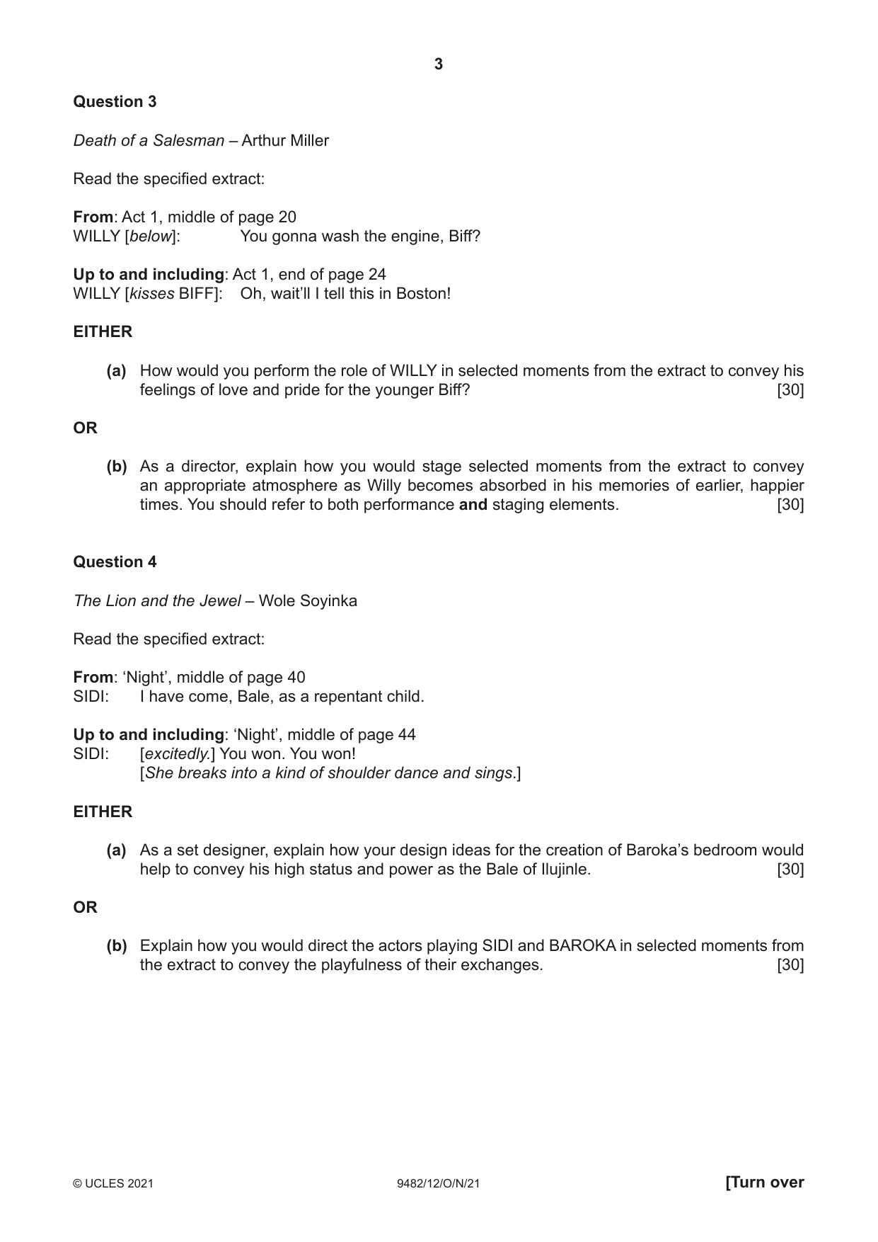 Cambridge A Level Drama 9482 2021 Oct/Nov Paper 1 · Variant 2 question paper, page 3 of 8