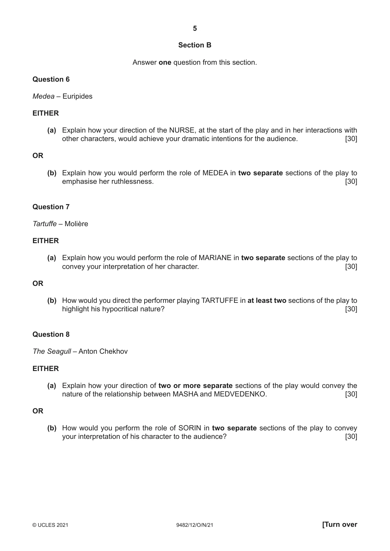 Cambridge A Level Drama 9482 2021 Oct/Nov Paper 1 · Variant 2 question paper, page 5 of 8