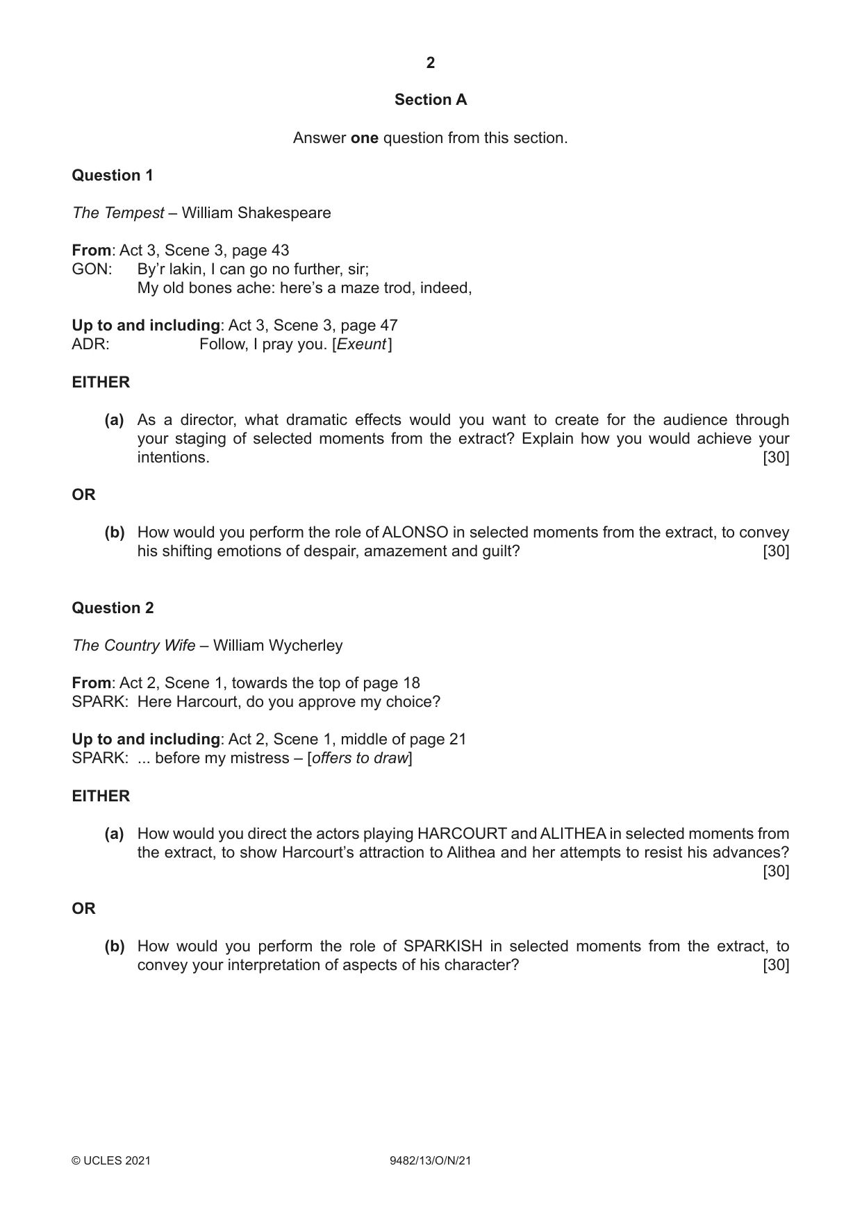 Cambridge A Level Drama 9482 2021 Oct/Nov Paper 1 · Variant 3 question paper, page 2 of 8