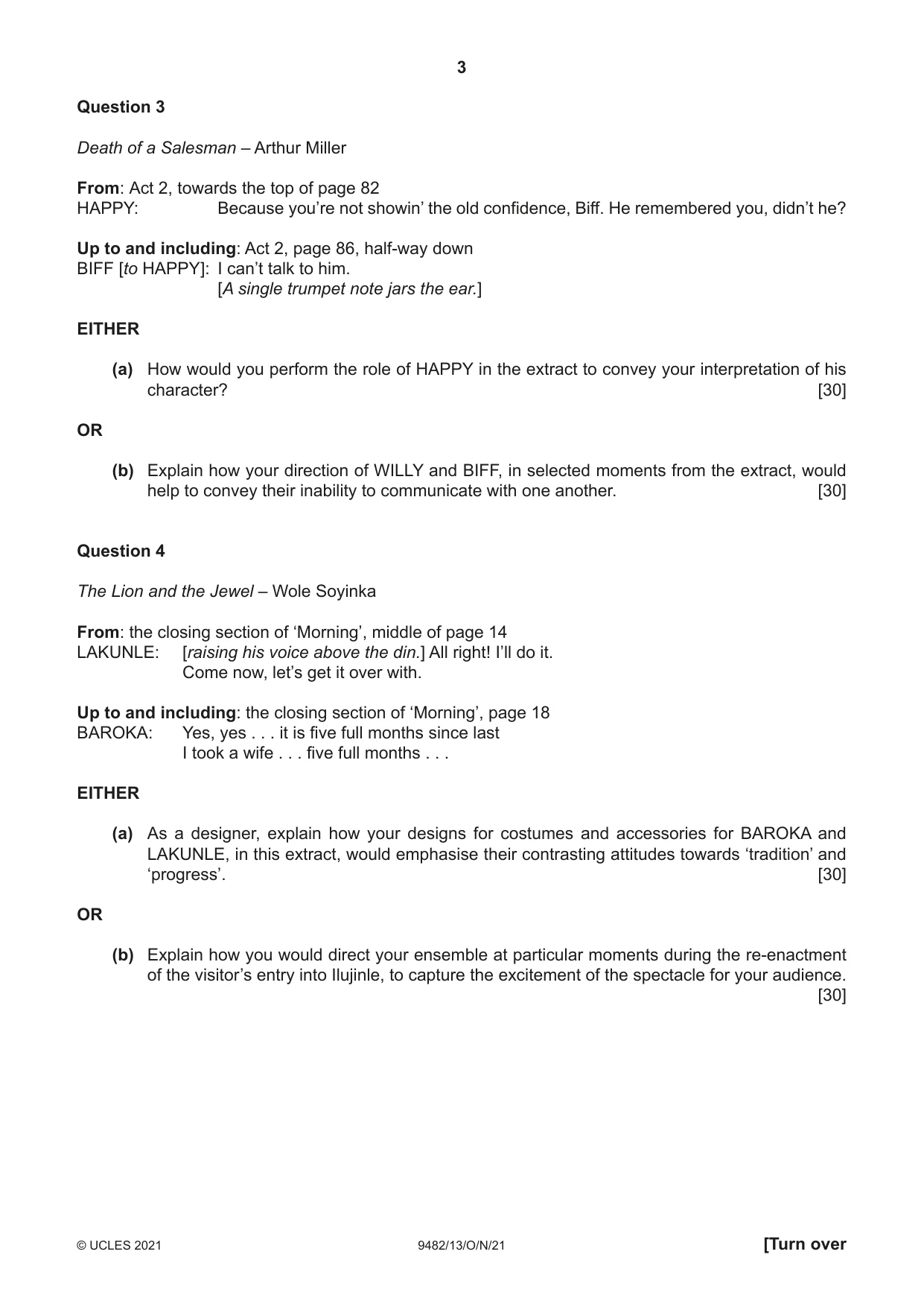 Cambridge A Level Drama 9482 2021 Oct/Nov Paper 1 · Variant 3 question paper, page 3 of 8