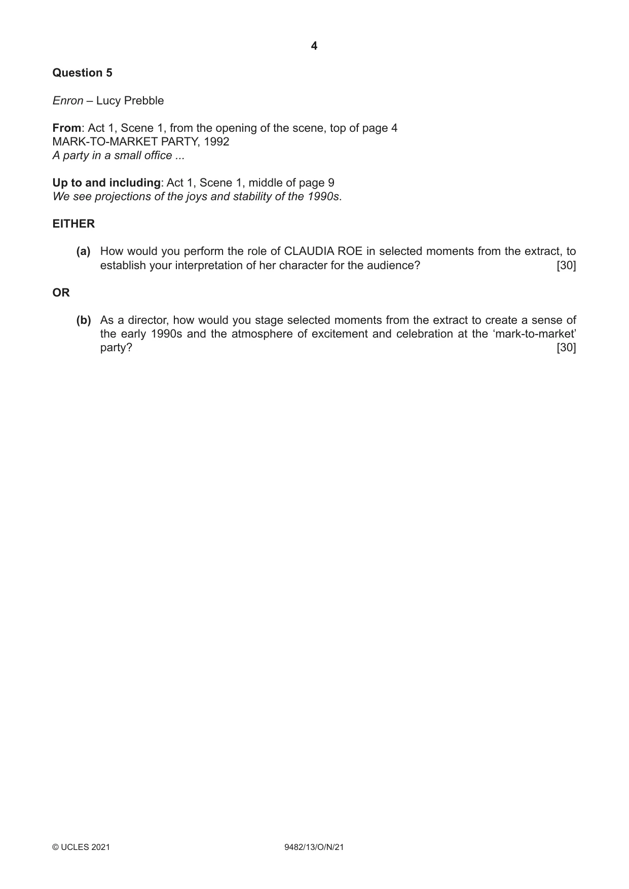 Cambridge A Level Drama 9482 2021 Oct/Nov Paper 1 · Variant 3 question paper, page 4 of 8